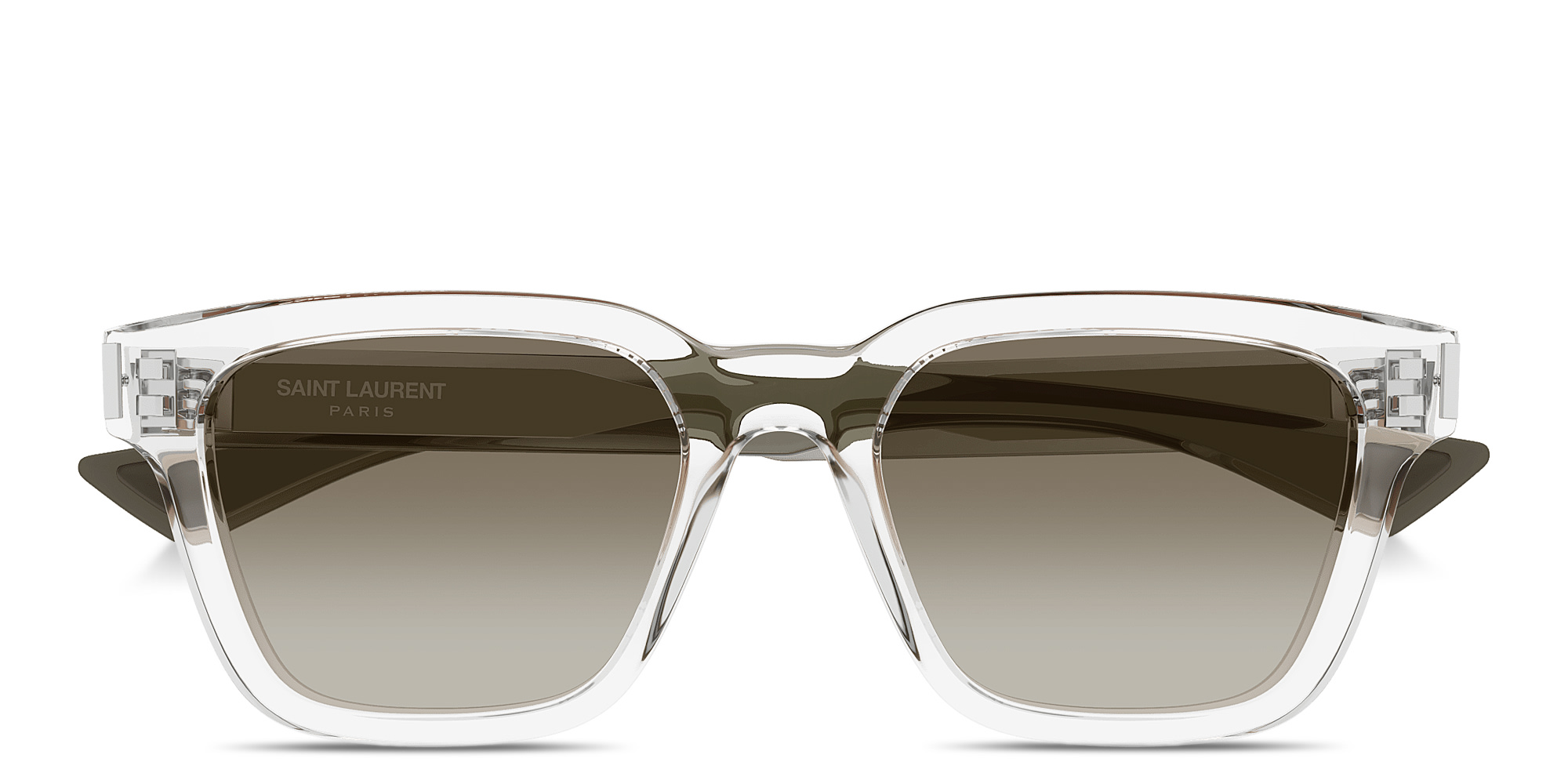 Shop SAINT LAURENT Engraved Logo Unisex Square Sunglasses in Crystal online.