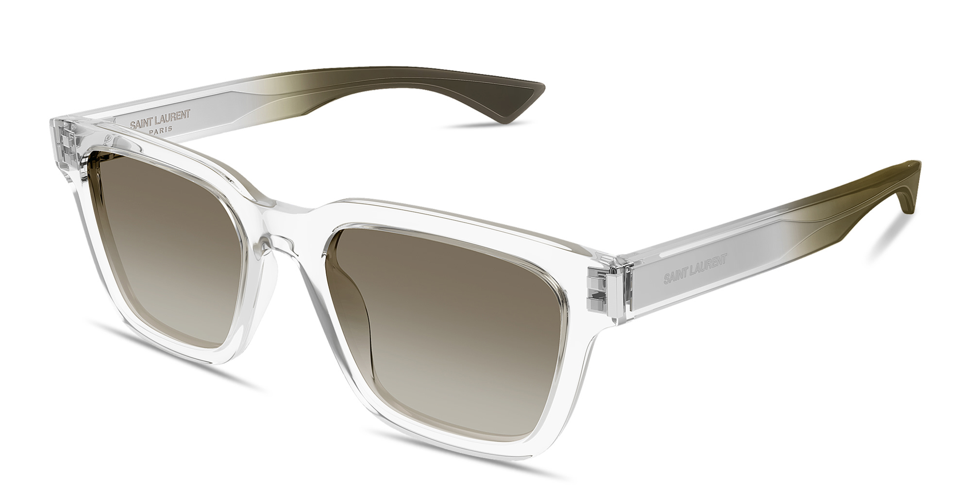 Shop SAINT LAURENT Engraved Logo Unisex Square Sunglasses in Crystal online.