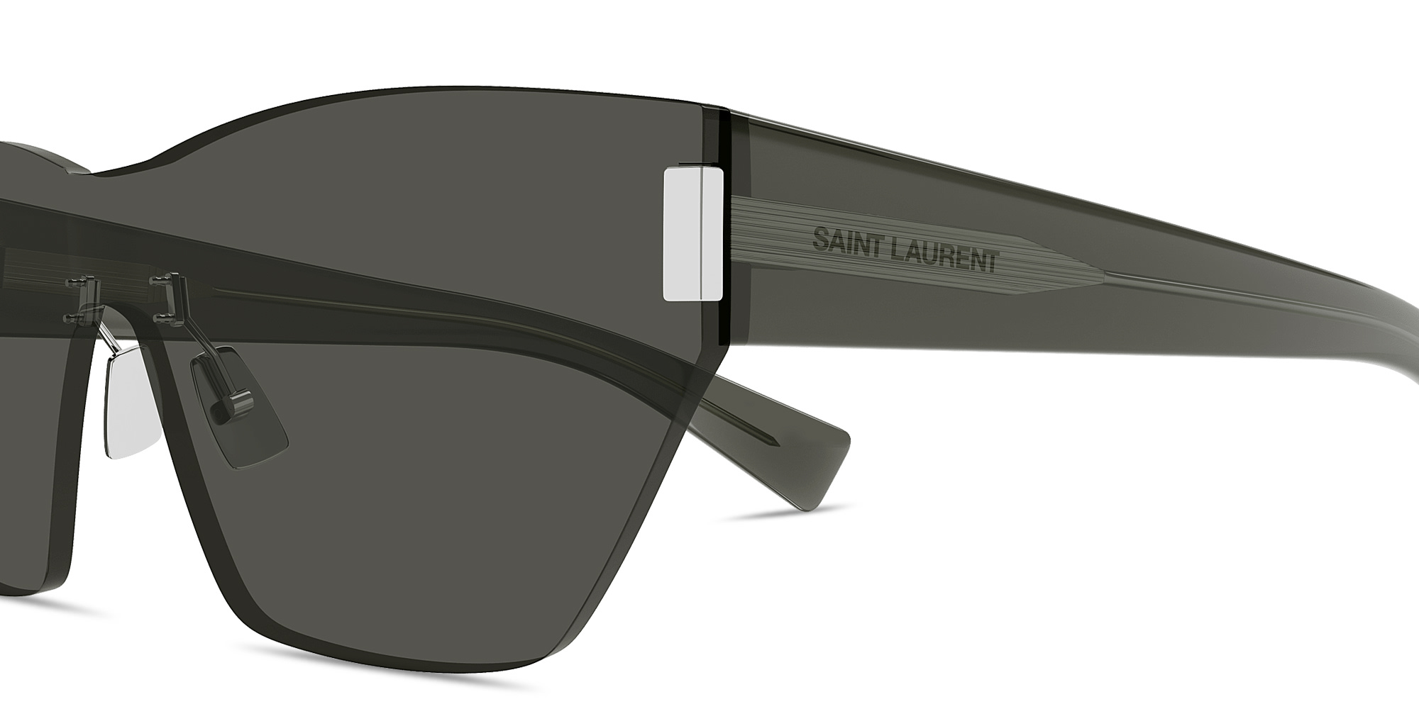 SAINT LAURENT Logo Signature Wide Rimless Cat-Eye Sunglasses in Grey – Product Photo 3