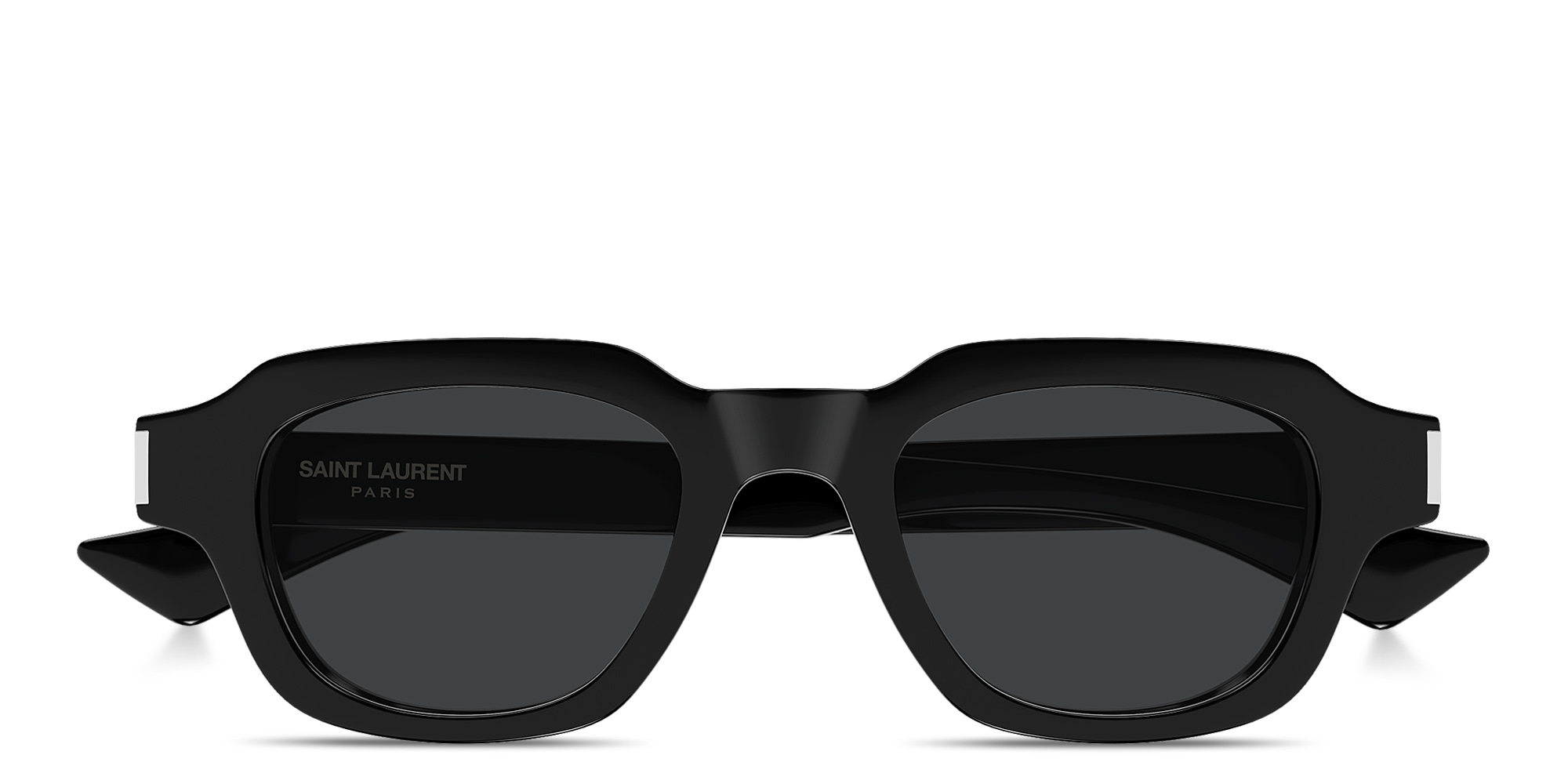 Shop SAINT LAURENT Engraved Logo Unisex Rectangle Sunglasses in Black online.