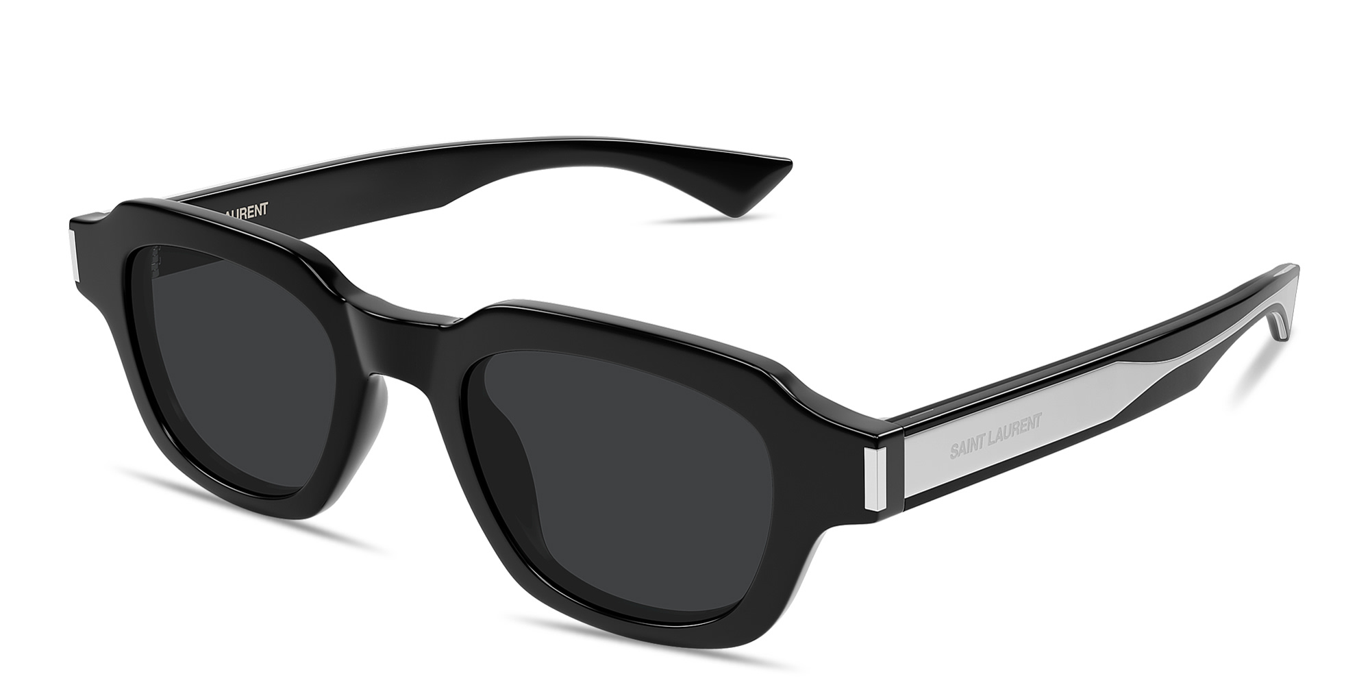 Shop SAINT LAURENT Engraved Logo Unisex Rectangle Sunglasses in Black online.