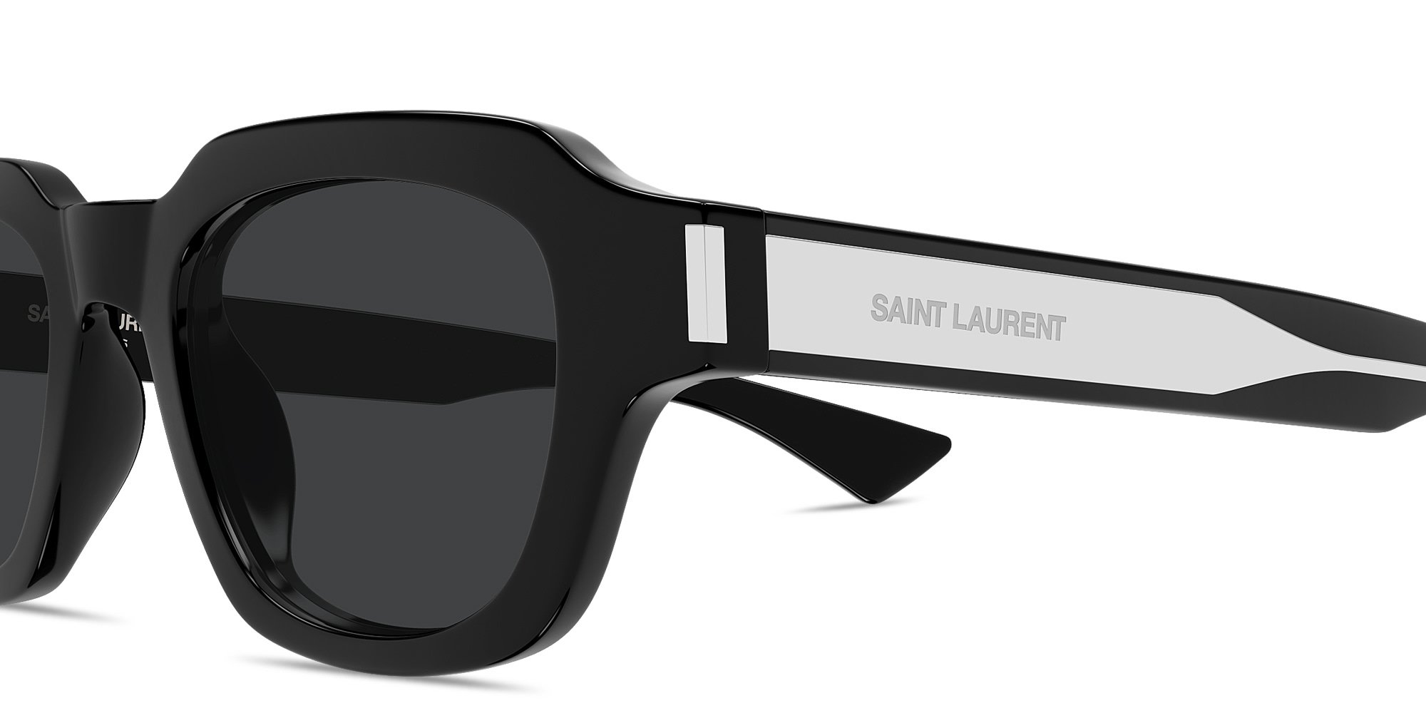 Shop SAINT LAURENT Engraved Logo Unisex Rectangle Sunglasses in Black online.