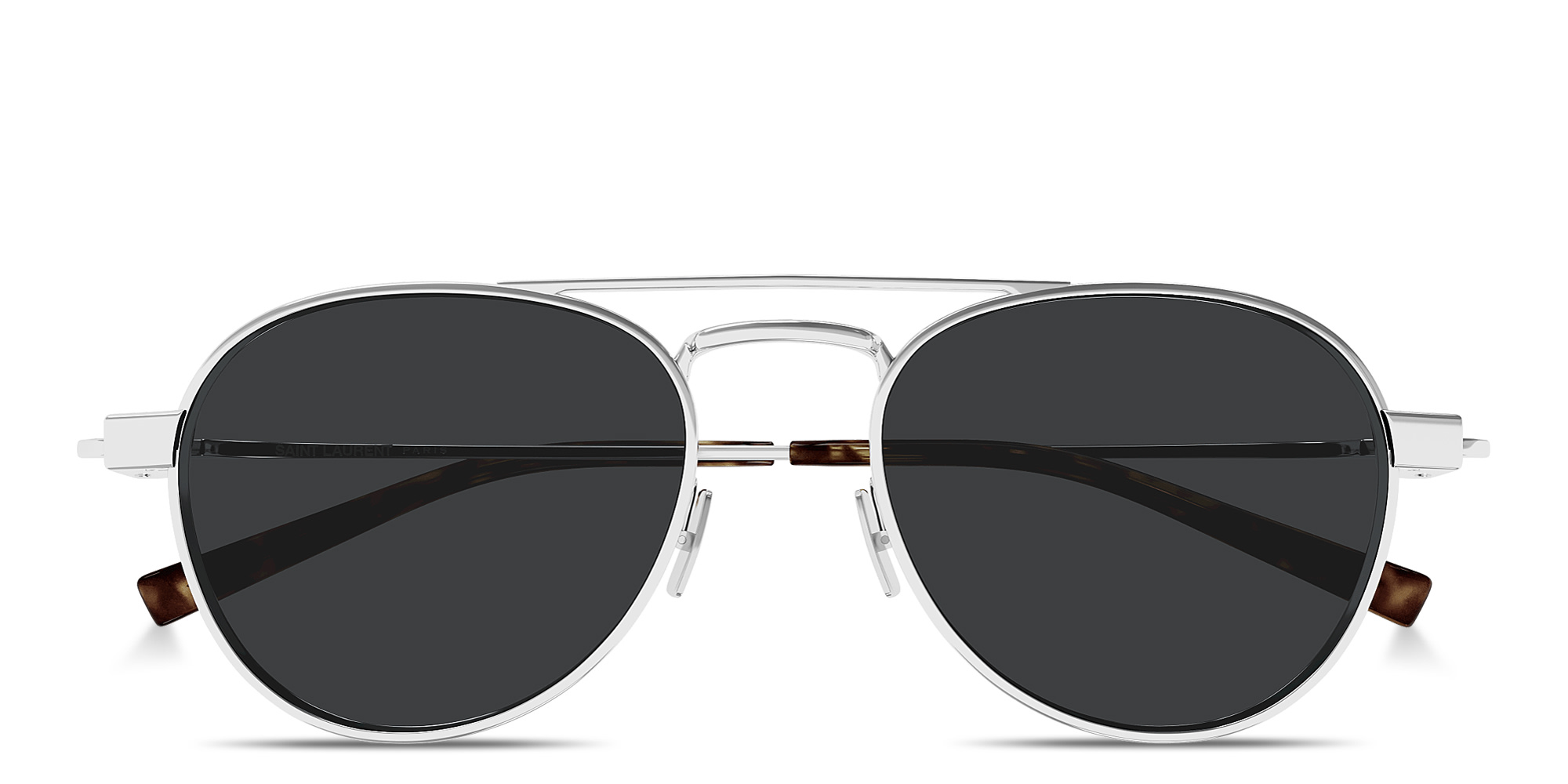 Shop SAINT LAURENT Engraved Logo Pilot Sunglasses in Silver online.