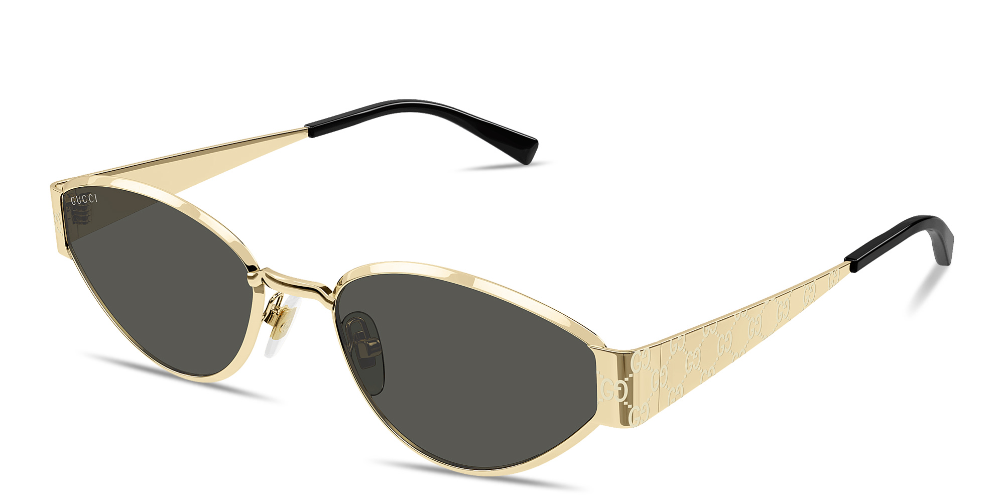 Shop GUCCI GG Motif Irregular Sunglasses in Gold online.