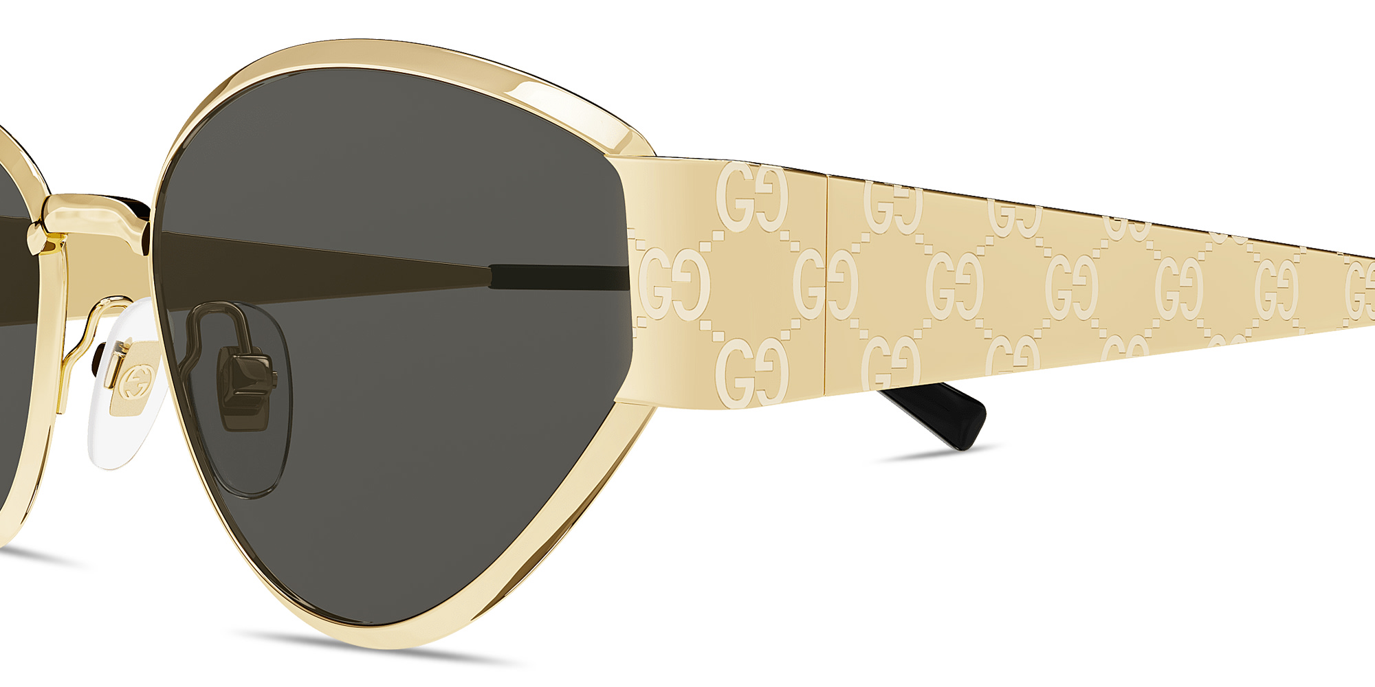 Shop GUCCI GG Motif Irregular Sunglasses in Gold online.