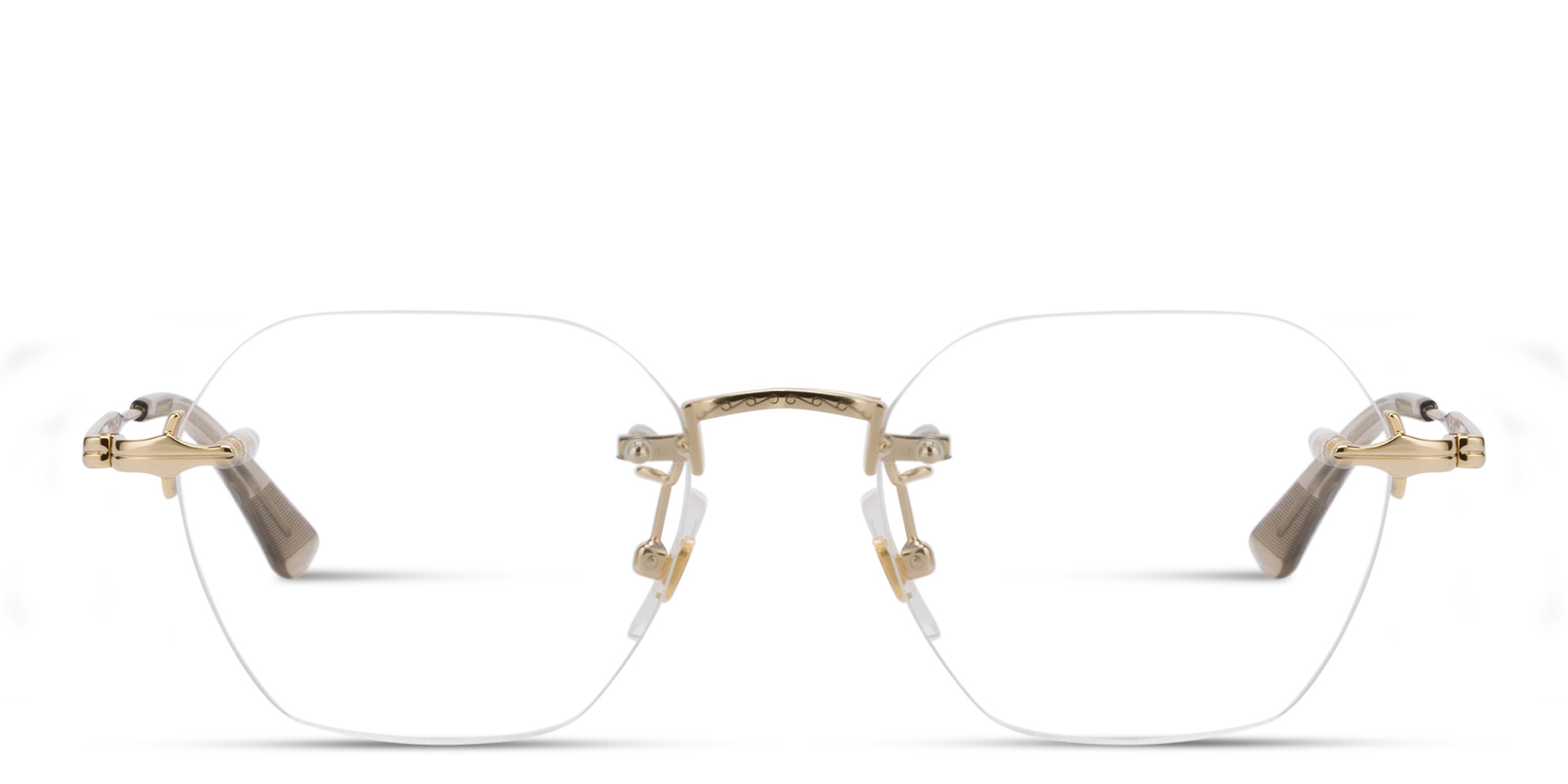 Shop MONTBLANC Nib Rimless Irregular Eyeglasses in Gold online.