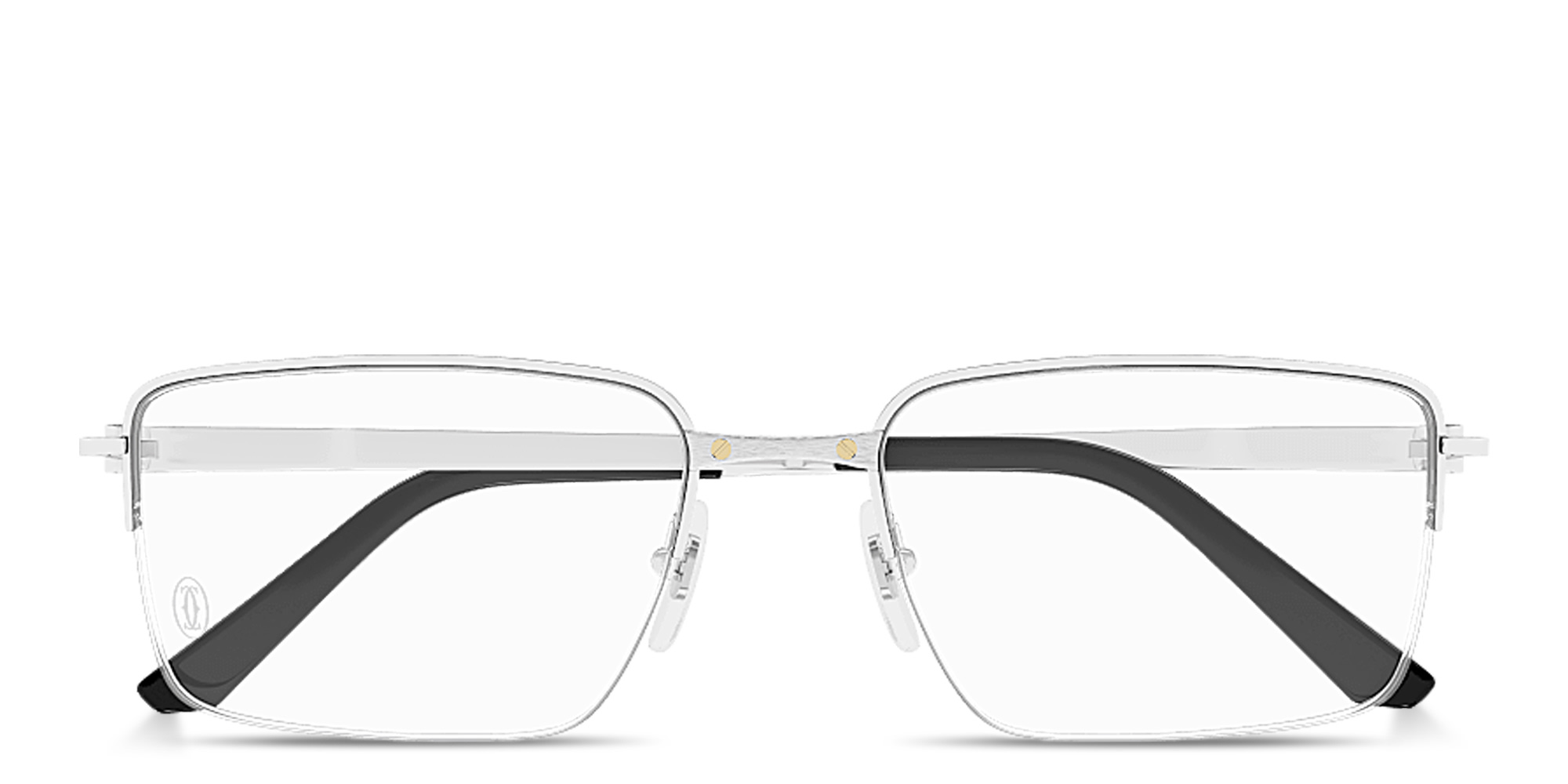 Shop Cartier Santos de Cartier Half-Rim Rectangle Eyeglasses in Silver online.