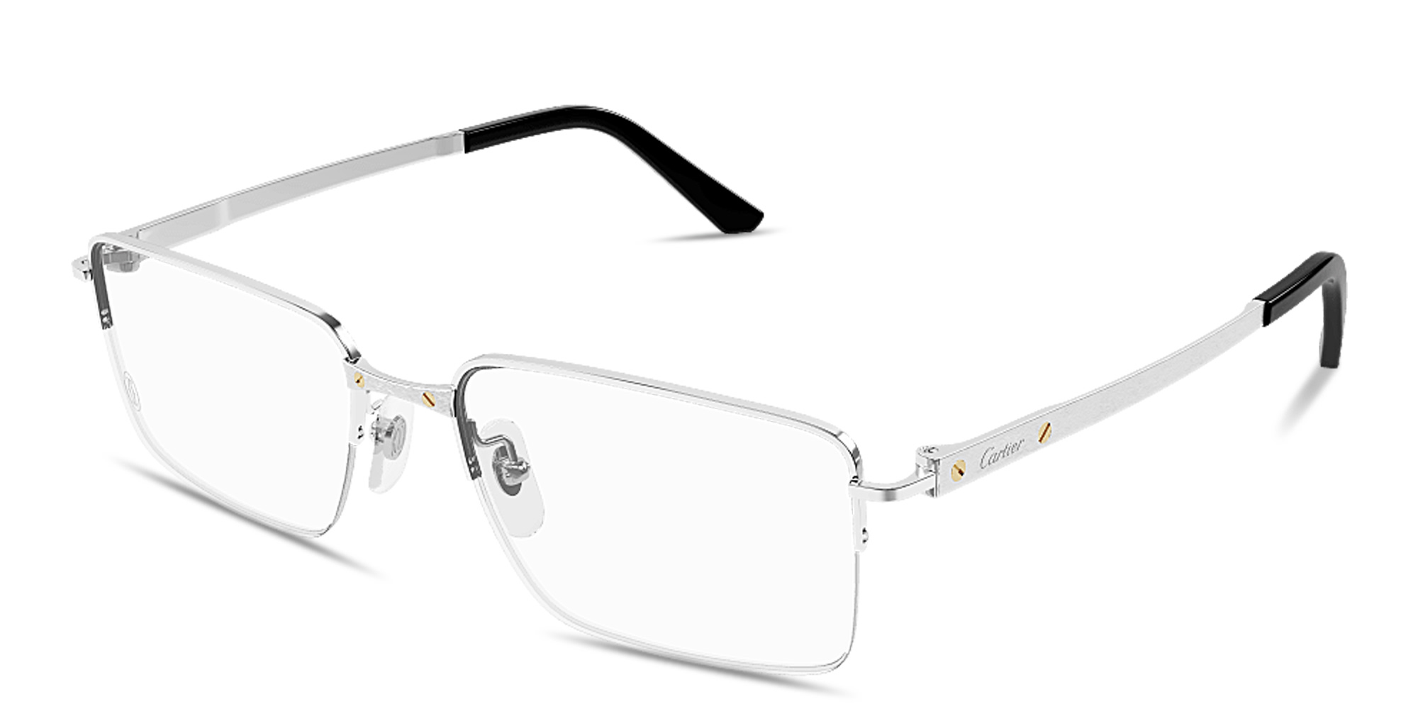 Shop Cartier Santos de Cartier Half-Rim Rectangle Eyeglasses in Silver online.