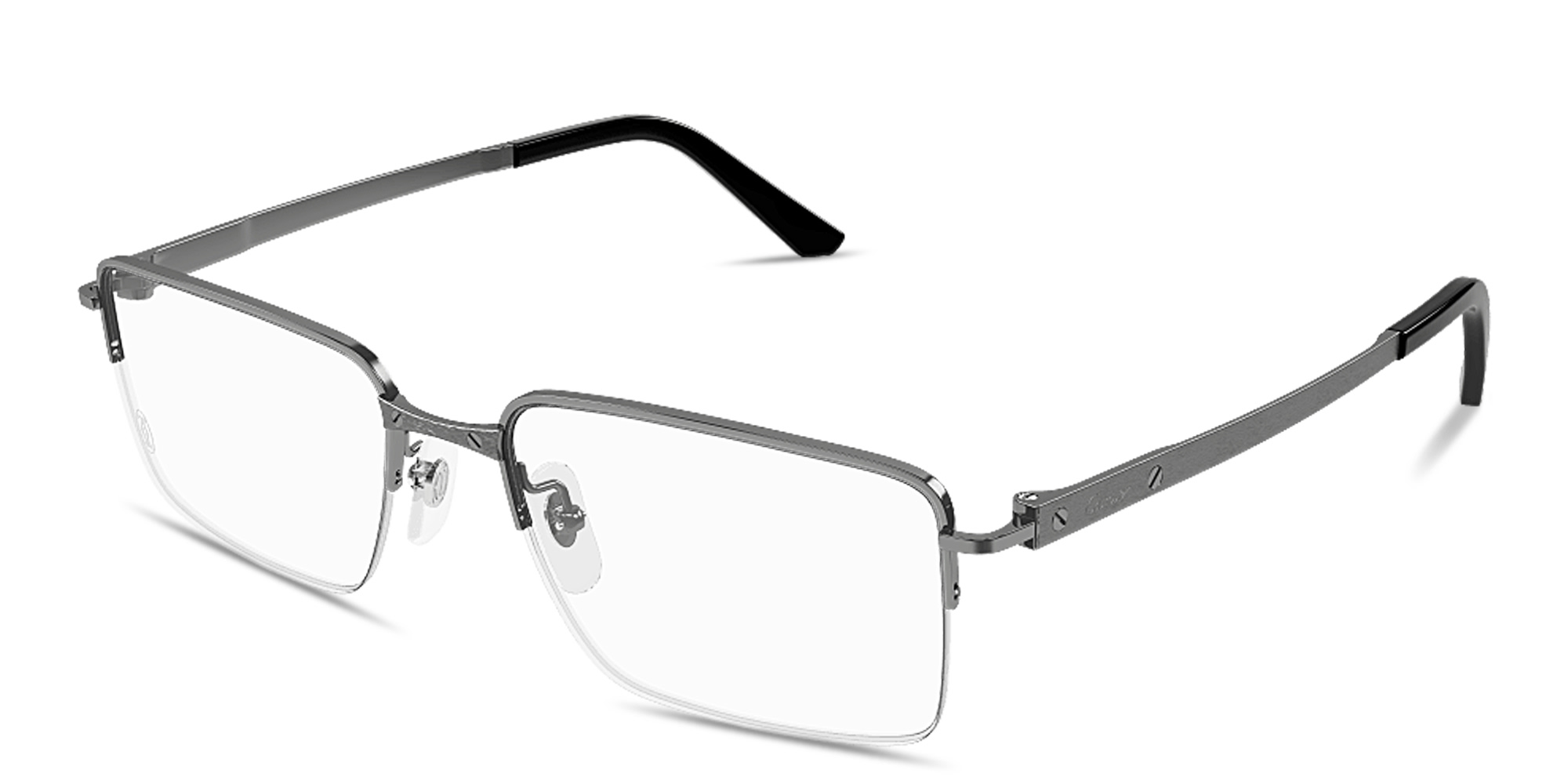 Shop Cartier Santos de Cartier Half-Rim Rectangle Eyeglasses in Ruthenium online.