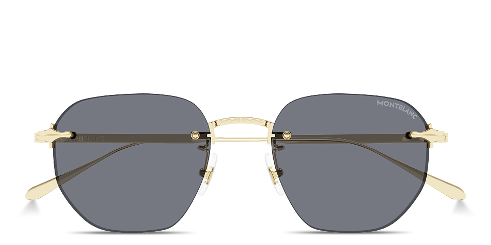 Shop MONTBLANC Nib Rimless Irregular Sunglasses in Gold online.