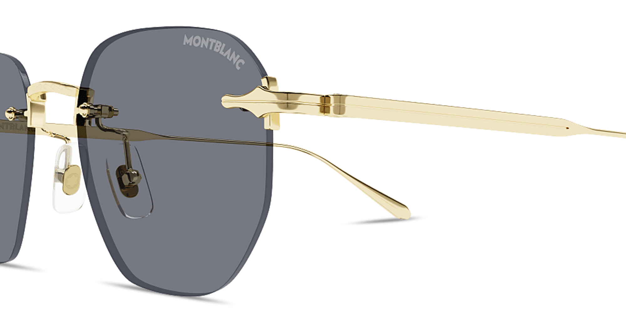 Shop MONTBLANC Nib Rimless Irregular Sunglasses in Gold online.