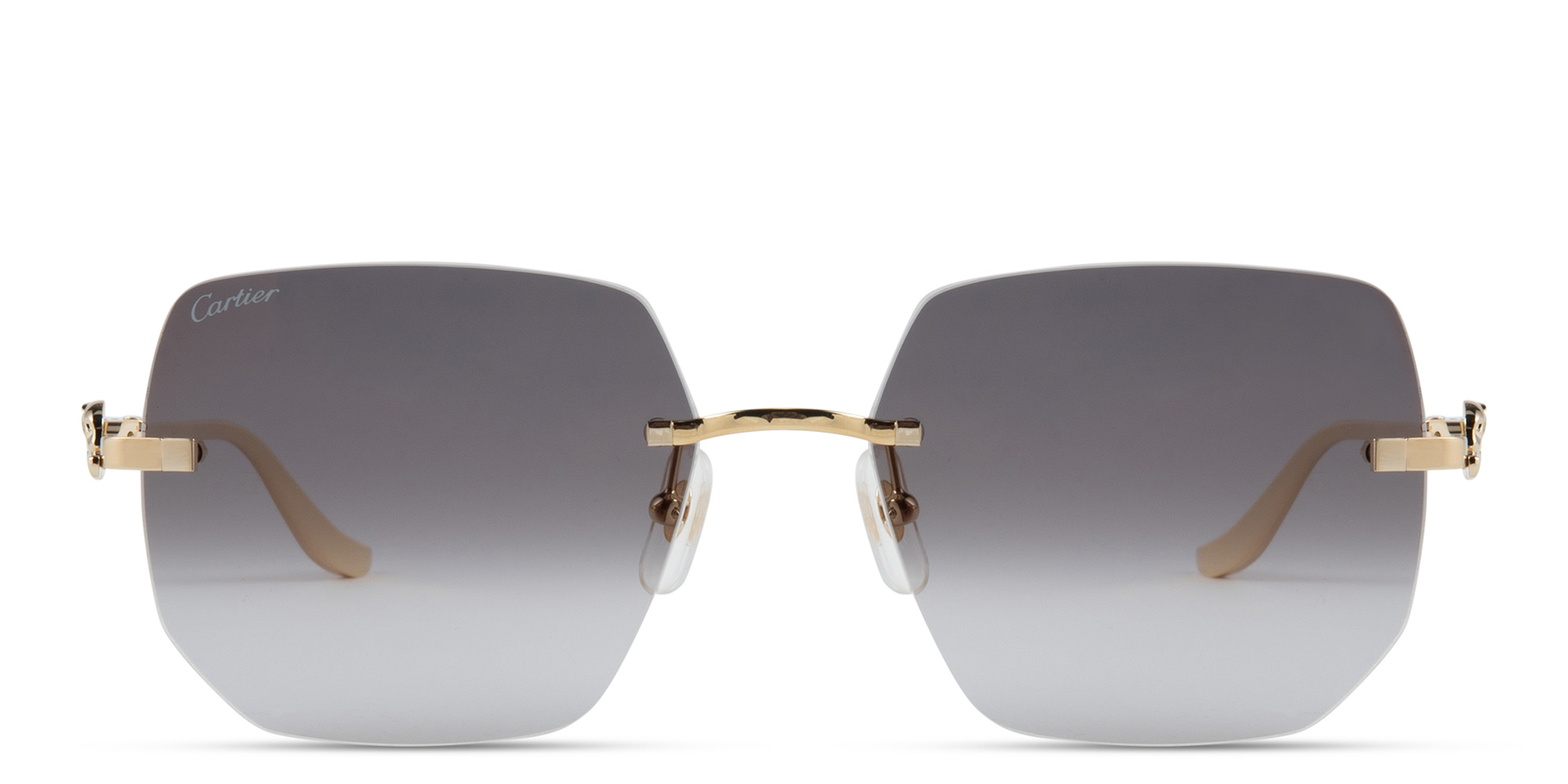 Shop Cartier Panthère de Cartier Rimless Irregular Sunglasses in Gold online.