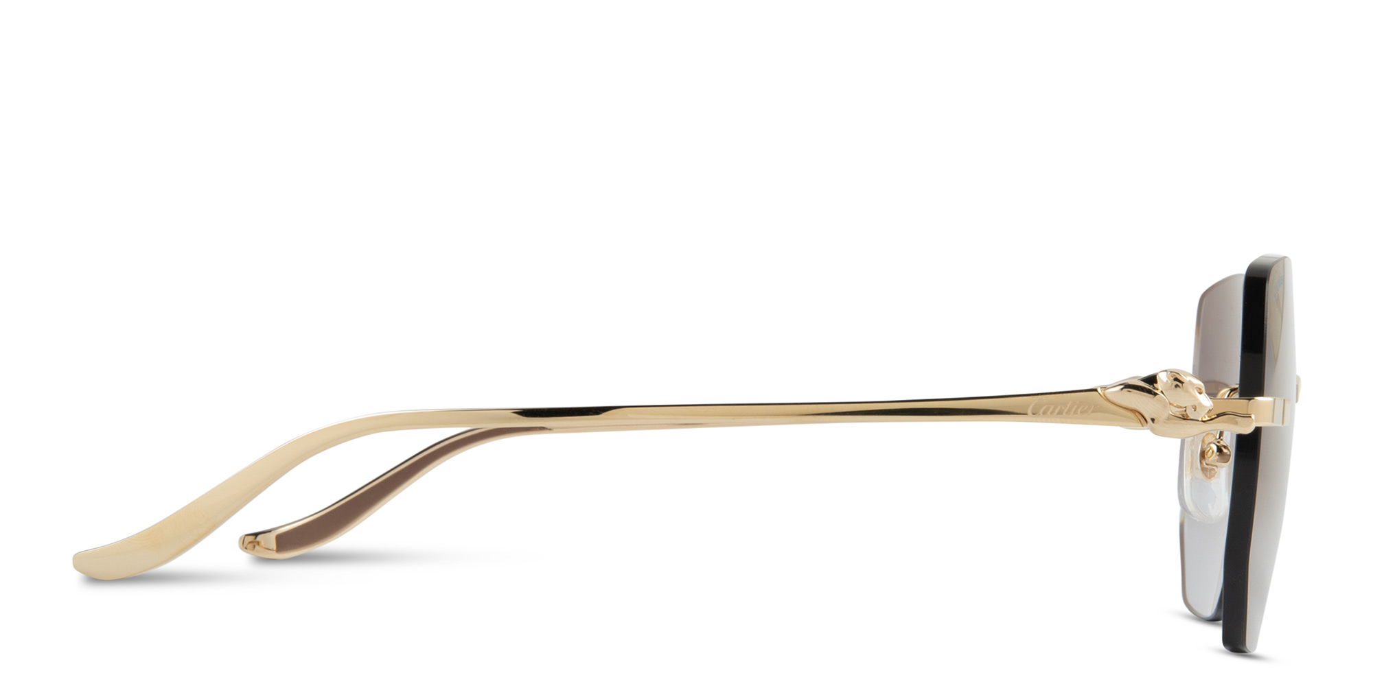 Shop Cartier Panthère de Cartier Rimless Irregular Sunglasses in Gold online.