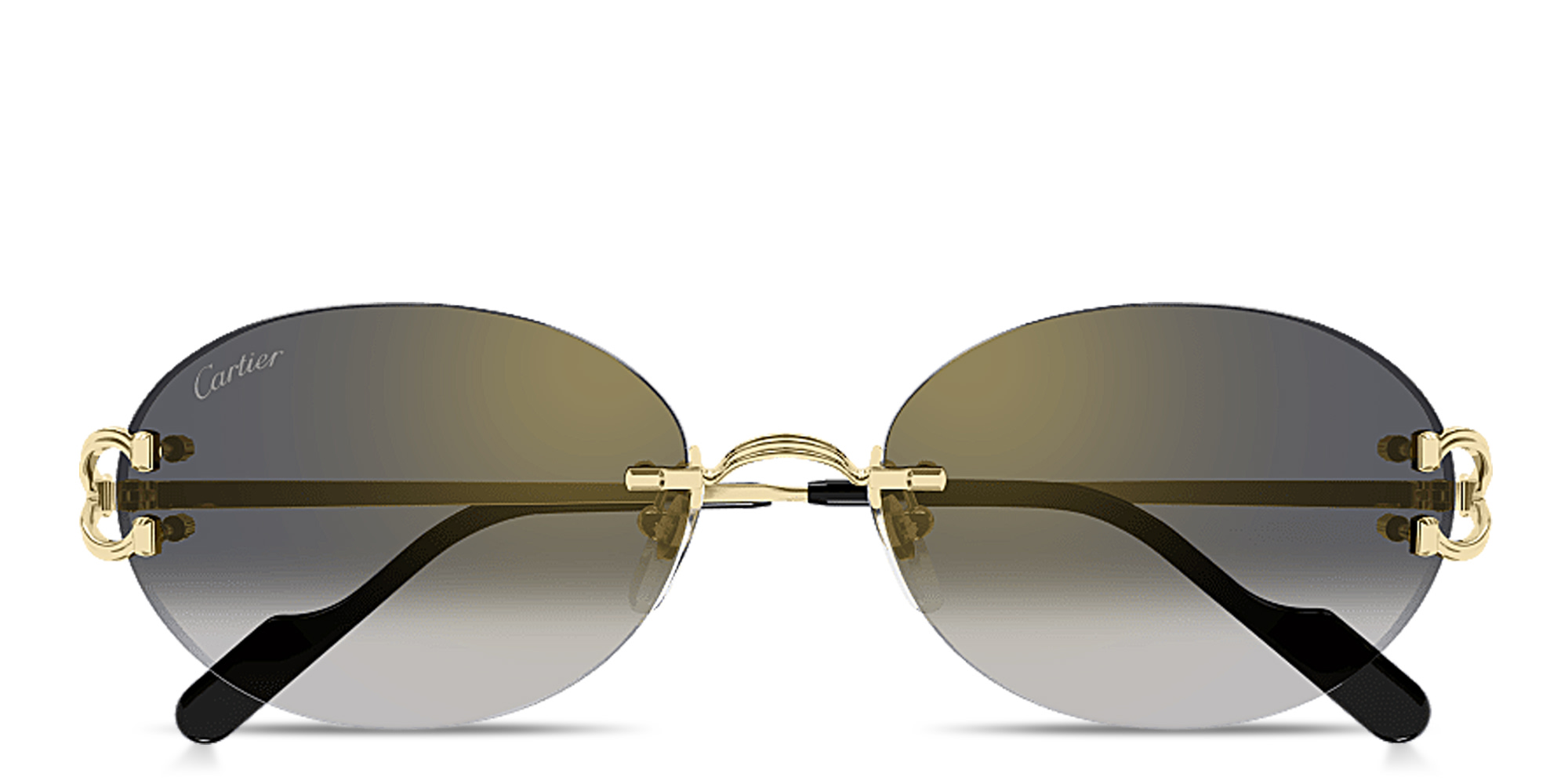 Shop Cartier Classic C Motif Unisex Rimless Oval Sunglasses in Gold online.