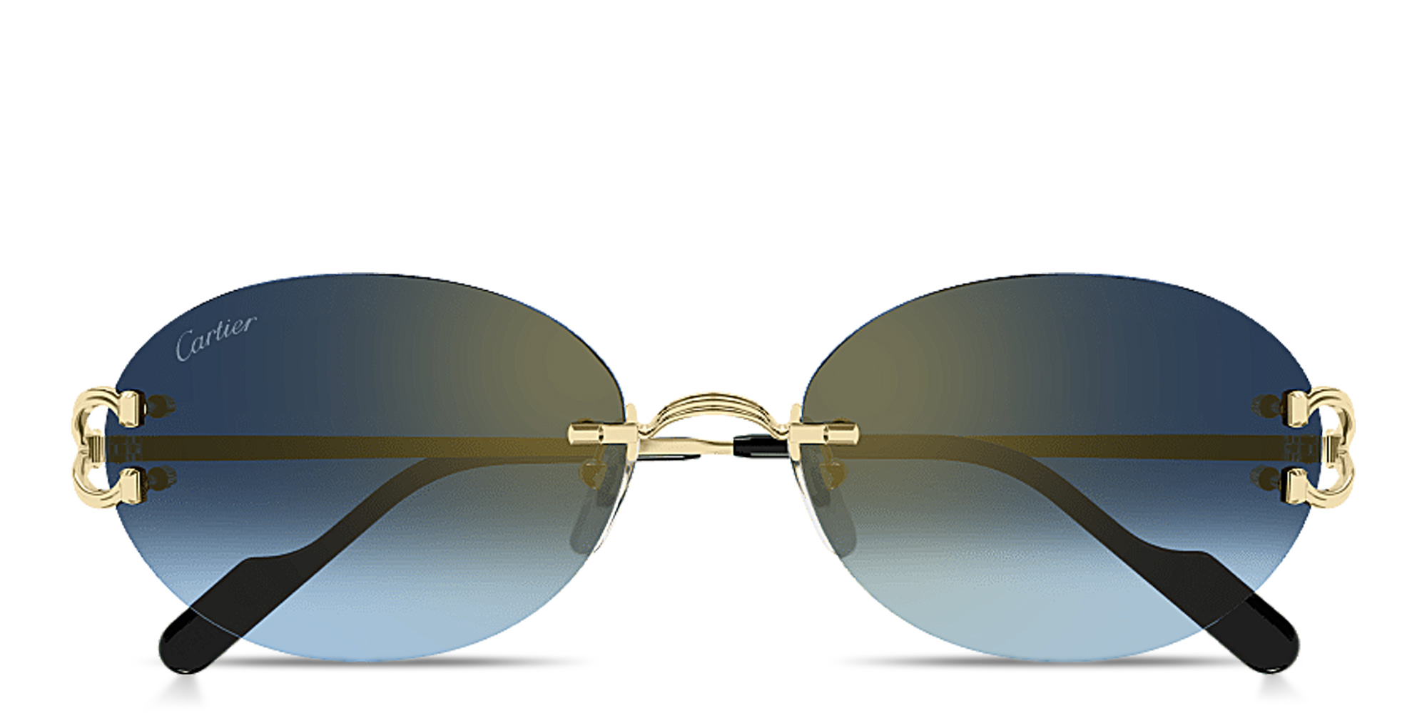 Shop Cartier Classic C Motif Unisex Rimless Oval Sunglasses in Gold online.