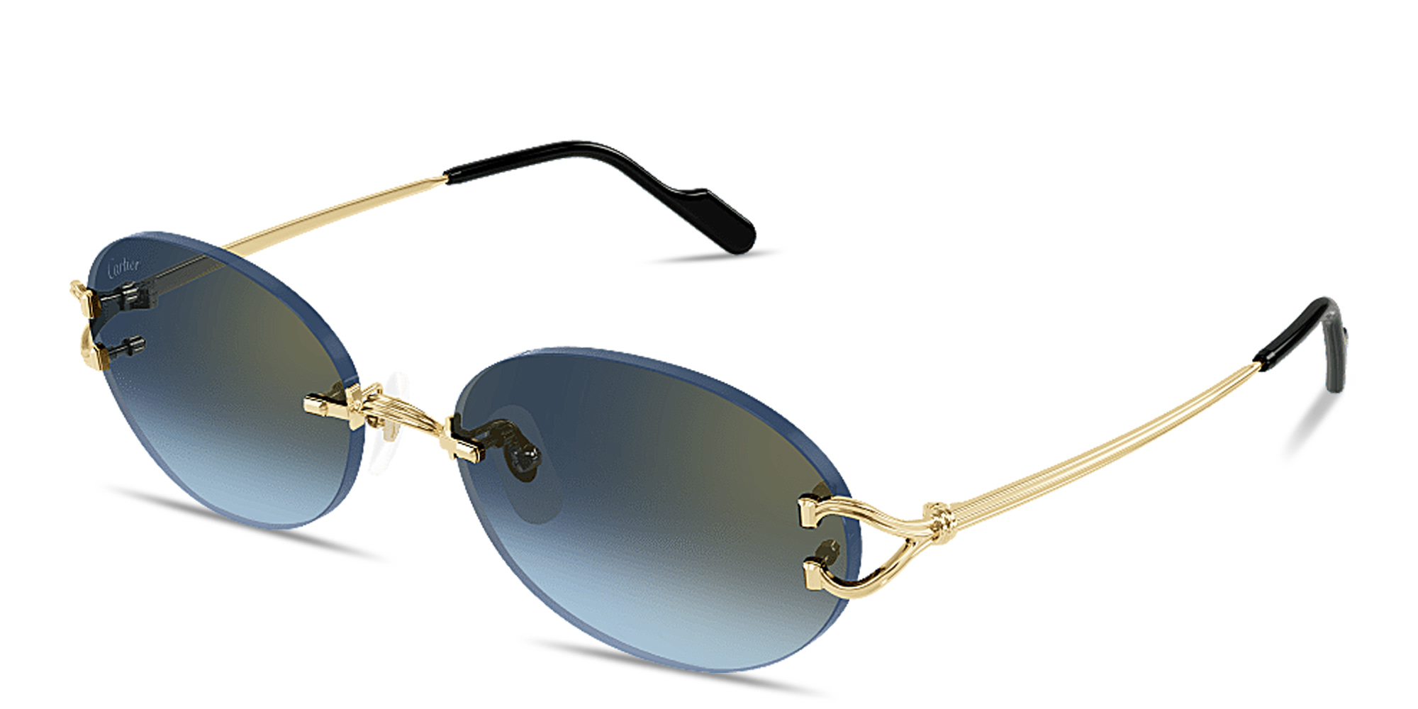 Shop Cartier Classic C Motif Unisex Rimless Oval Sunglasses in Gold online.