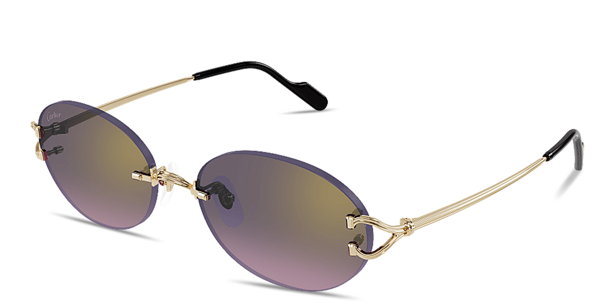 Shop Cartier Classic C Motif Unisex Rimless Oval Sunglasses in Gold online.