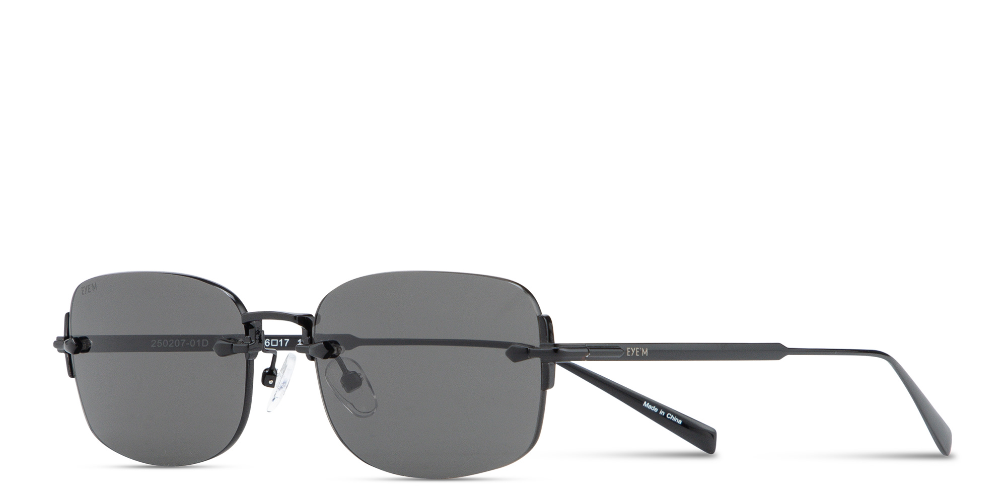 Shop EYE'M Rimless Rectangle Sunglasses in Black online.