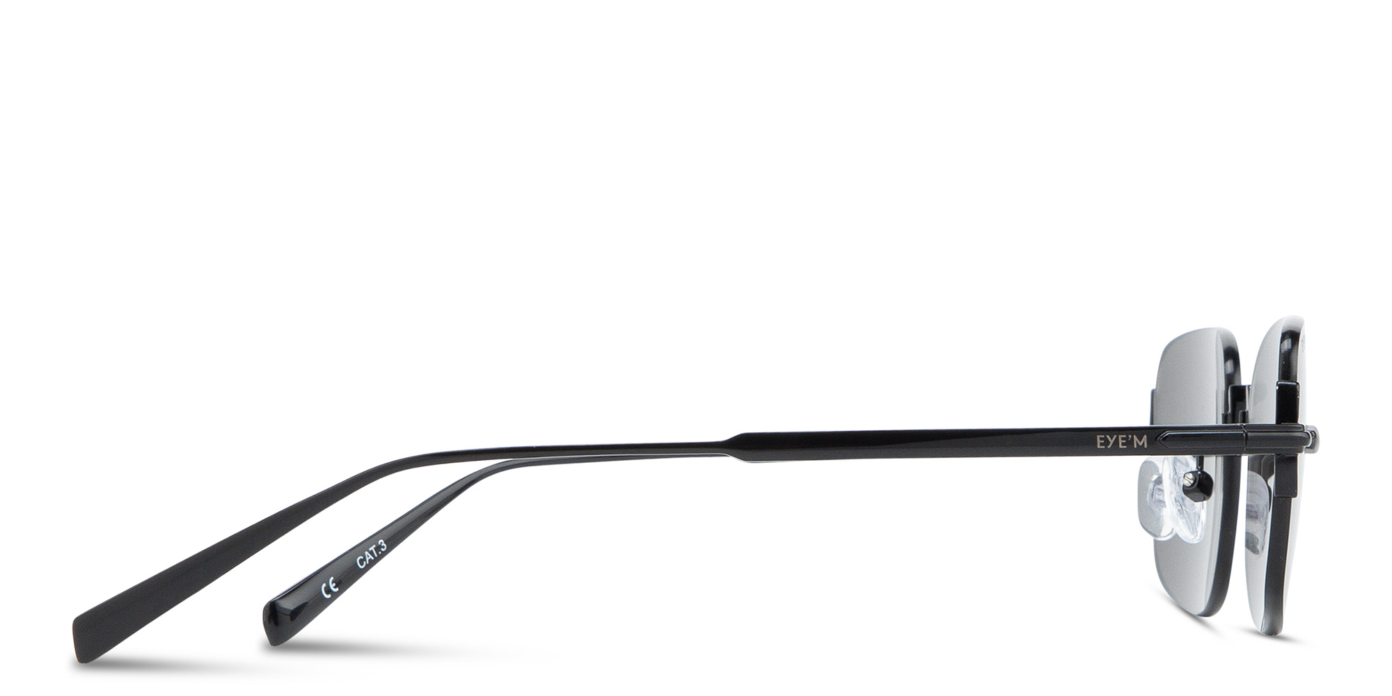 Shop EYE'M Rimless Rectangle Sunglasses in Black online.