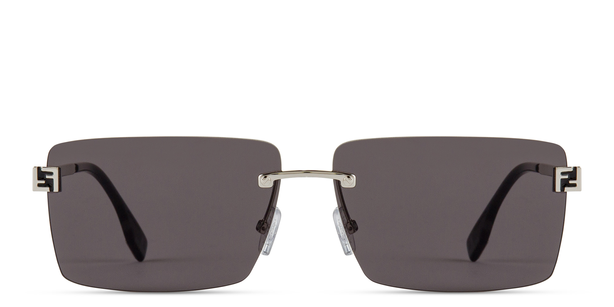Shop FENDI Sky Rimless Rectangle Sunglasses in Silver online.