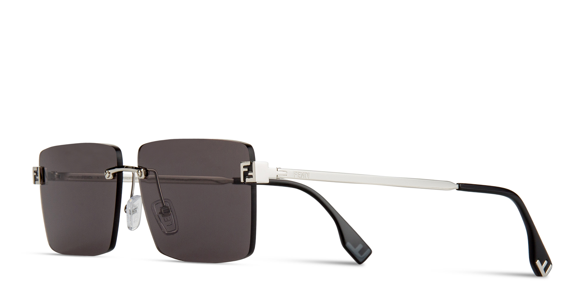 Shop FENDI Sky Rimless Rectangle Sunglasses in Silver online.