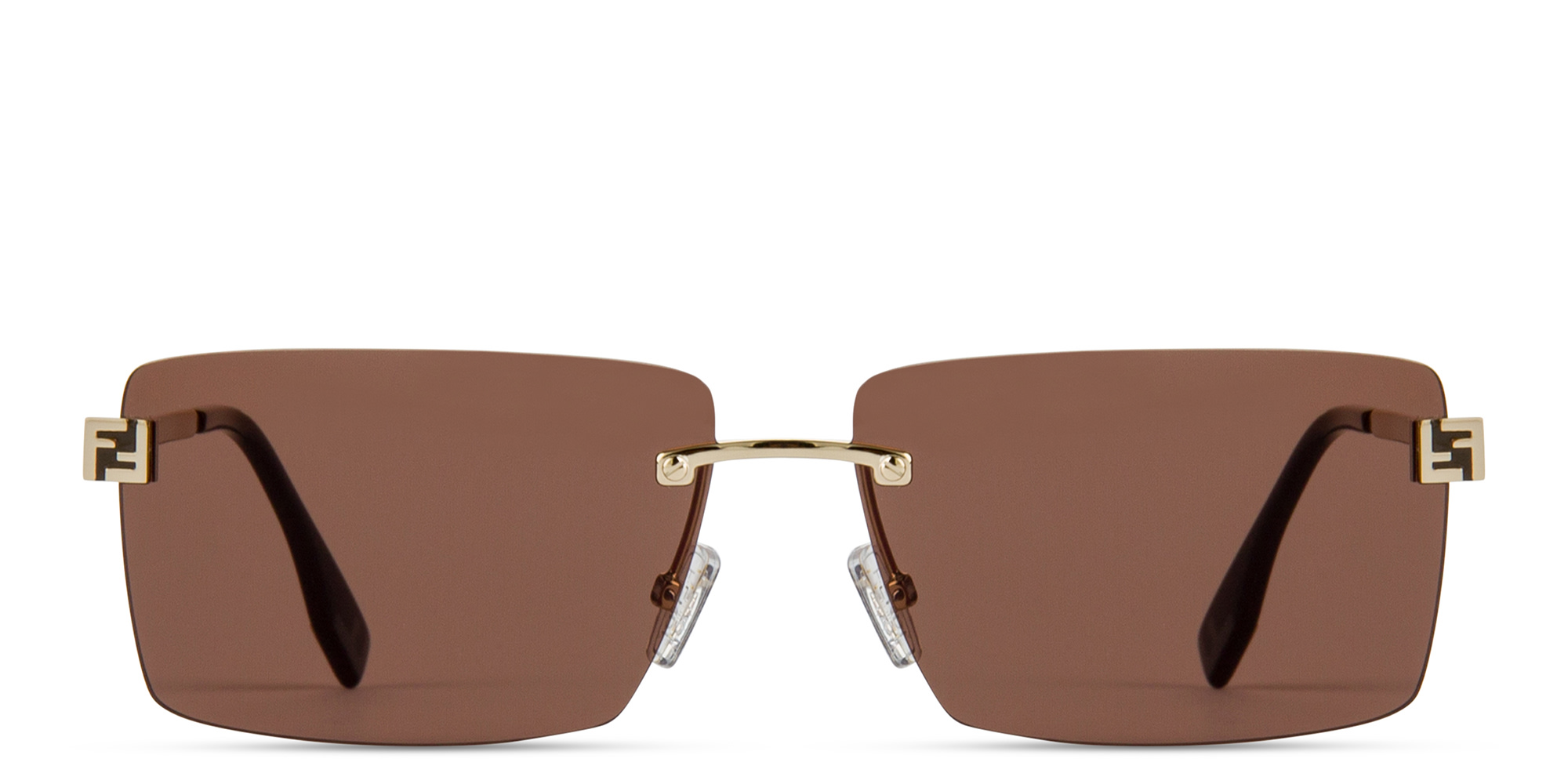 Shop FENDI Sky Rimless Rectangle Sunglasses in Polished Gold online.