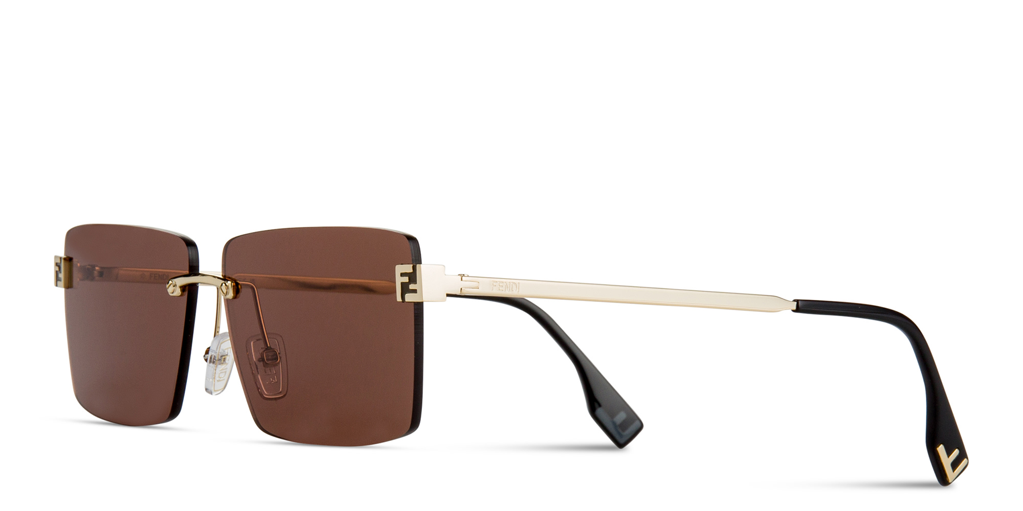 Shop FENDI Sky Rimless Rectangle Sunglasses in Polished Gold online.