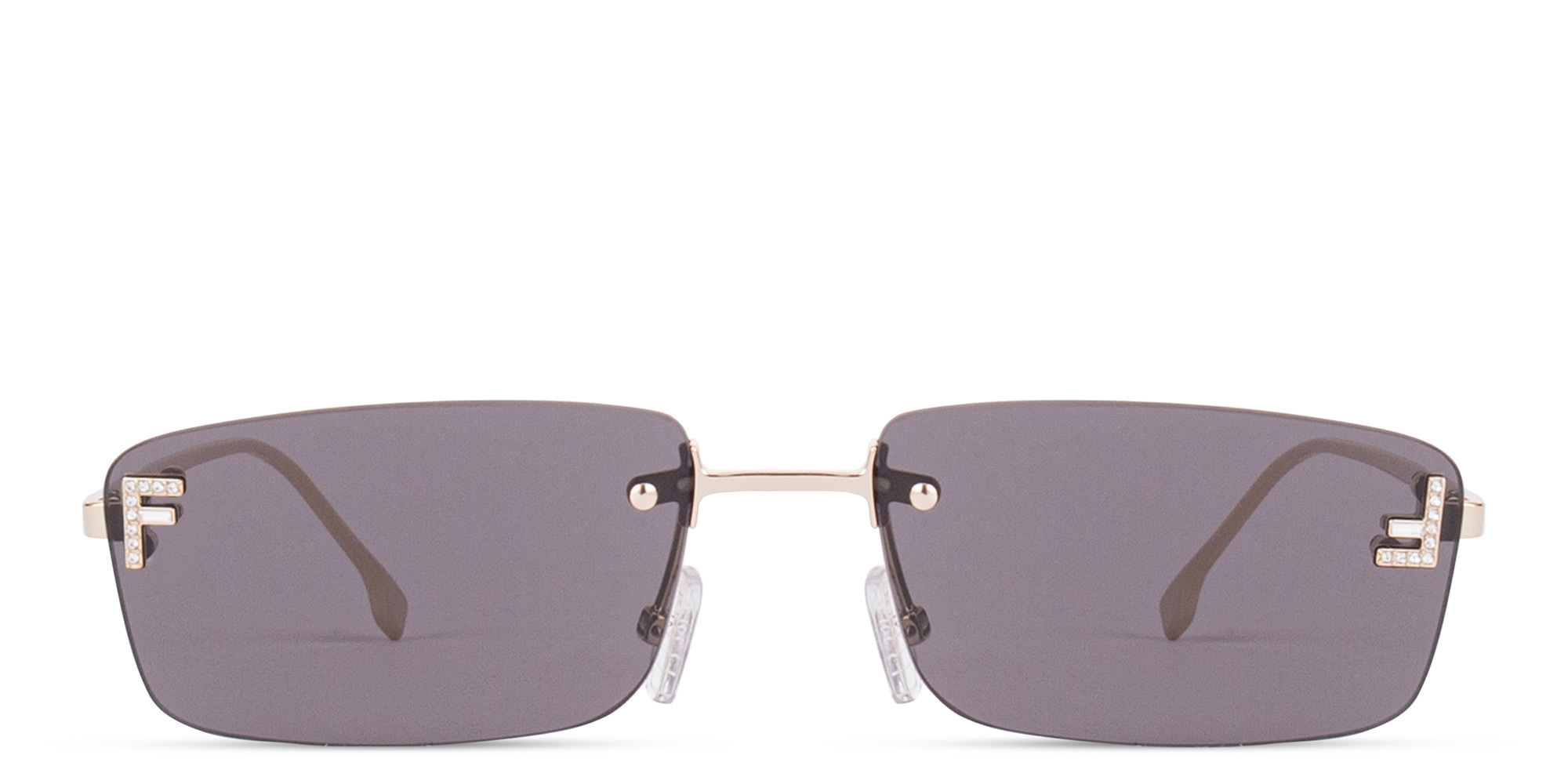 Shop FENDI Fendi First Crystals Rimless Rectangle Sunglasses in Gold online.