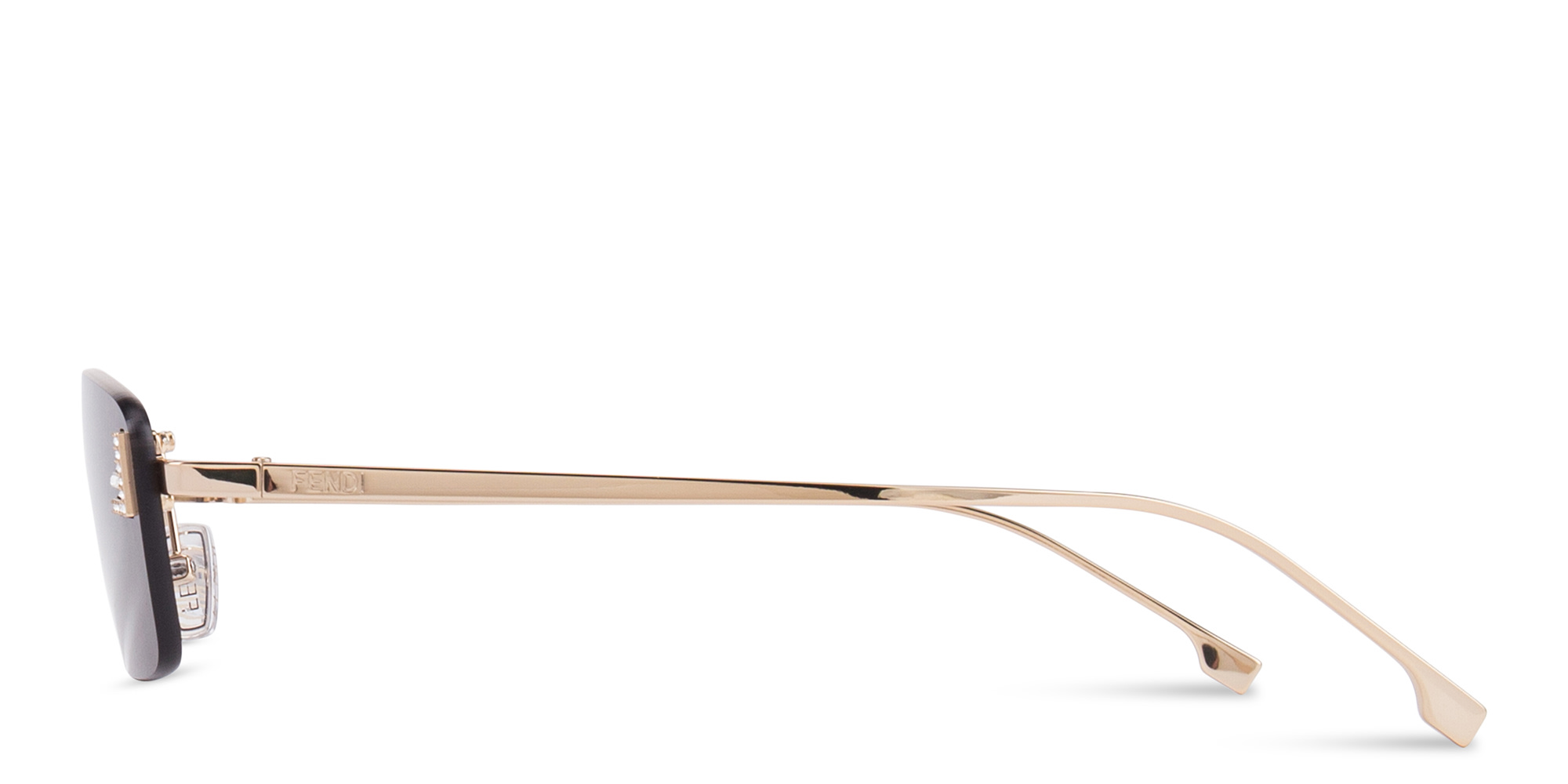 Shop FENDI Fendi First Crystals Rimless Rectangle Sunglasses in Gold online.