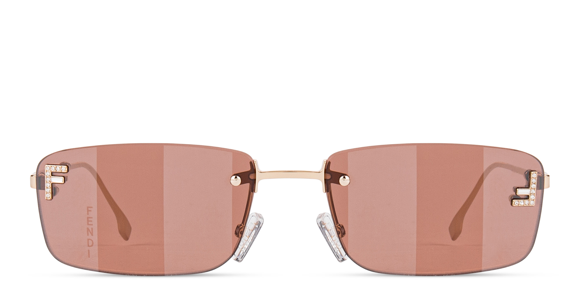 Shop FENDI Fendi First Crystals Rimless Rectangle Sunglasses in Yellow online.
