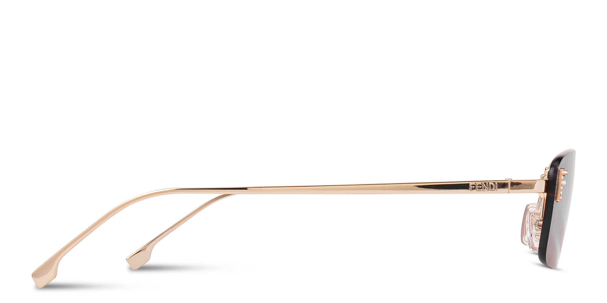 Shop FENDI Fendi First Crystals Rimless Rectangle Sunglasses in Yellow online.