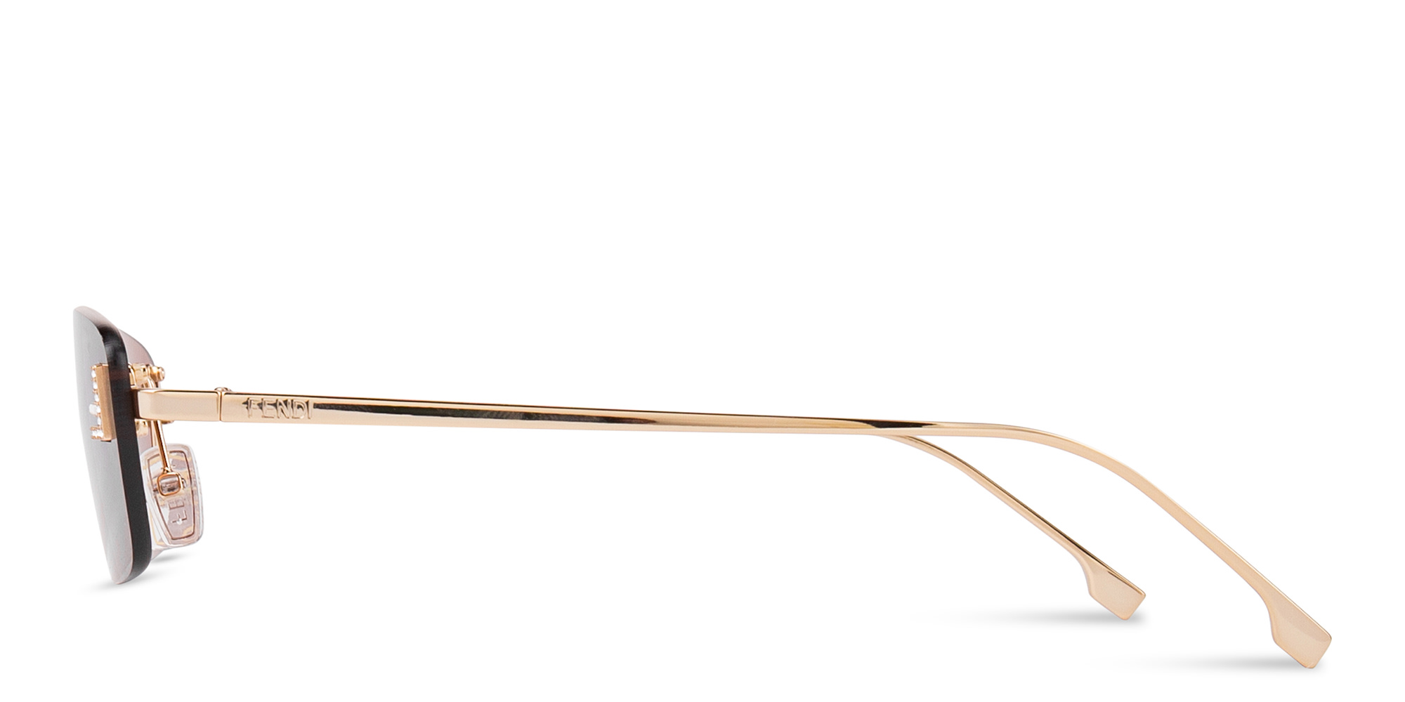 Shop FENDI Fendi First Crystals Rimless Rectangle Sunglasses in Yellow online.