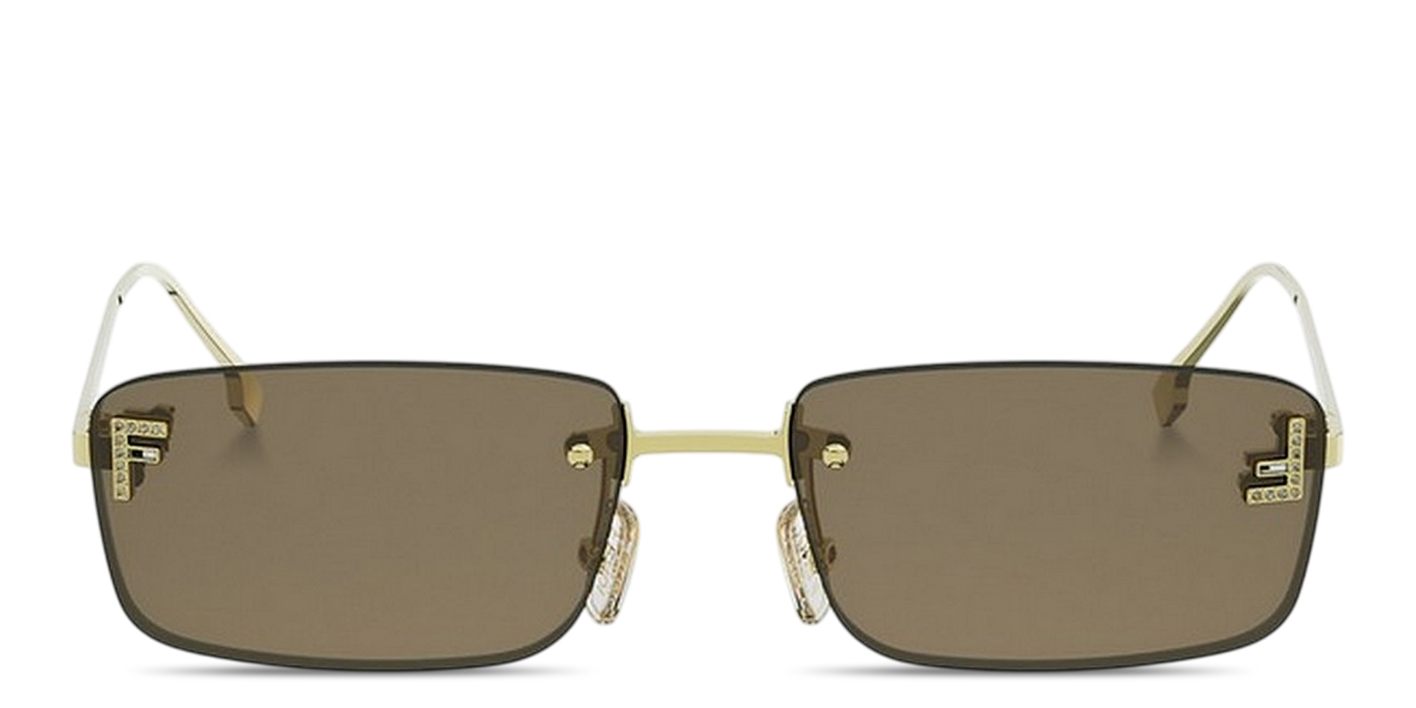 FENDI First Crystal Rimless Rectangle Sunglasses in Light Gold – Product Photo 1