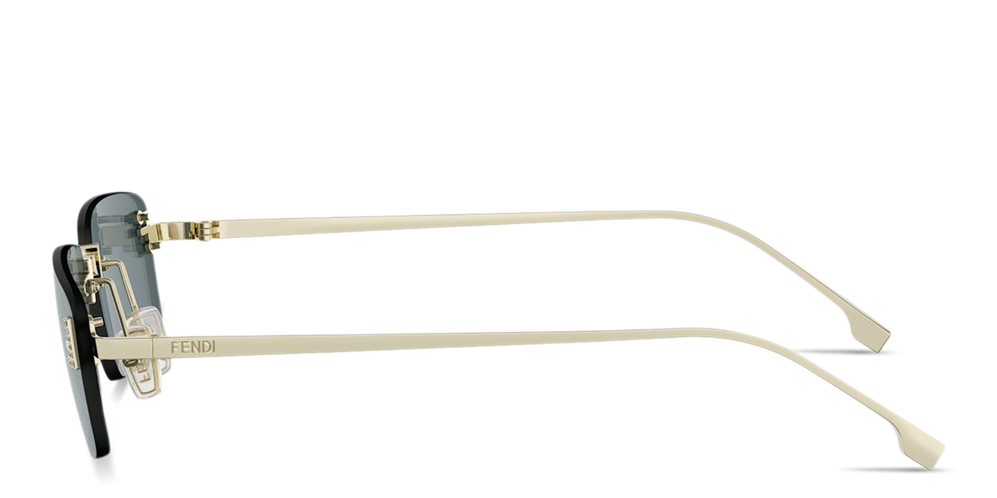 Shop FENDI First Crystal Rimless Rectangle Sunglasses in Light Gold online.