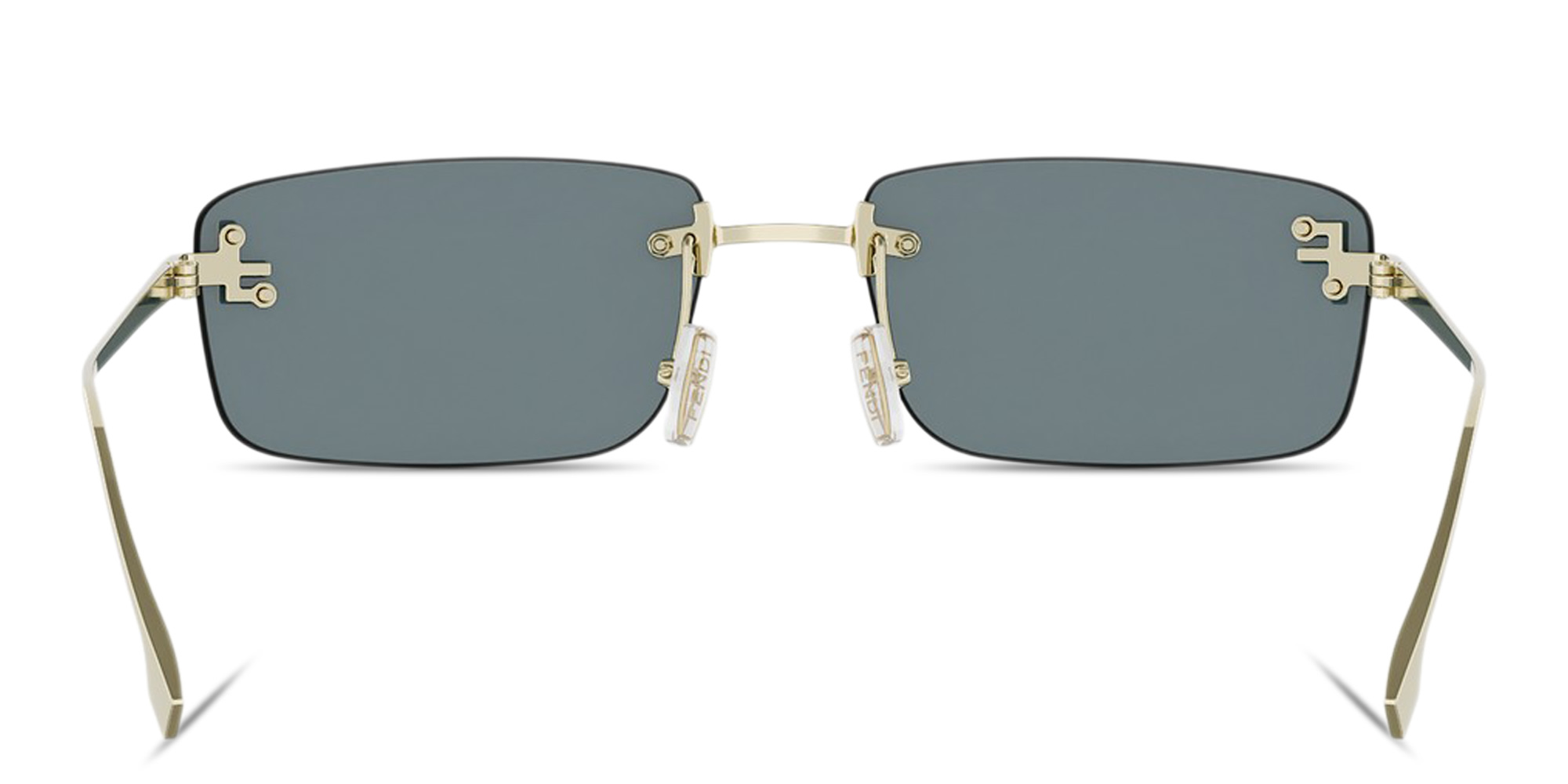 Shop FENDI First Crystal Rimless Rectangle Sunglasses in Light Gold online.