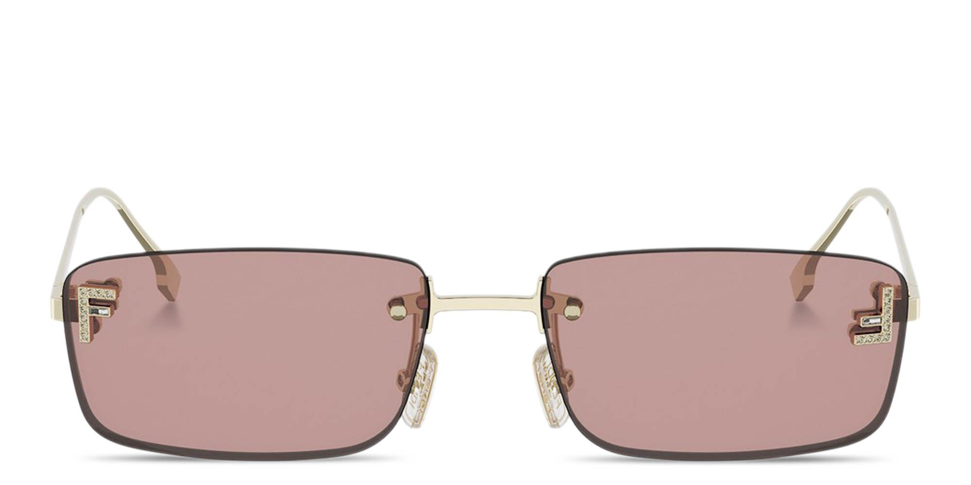 Shop FENDI First Crystal Rimless Rectangle Sunglasses in Light Gold online.