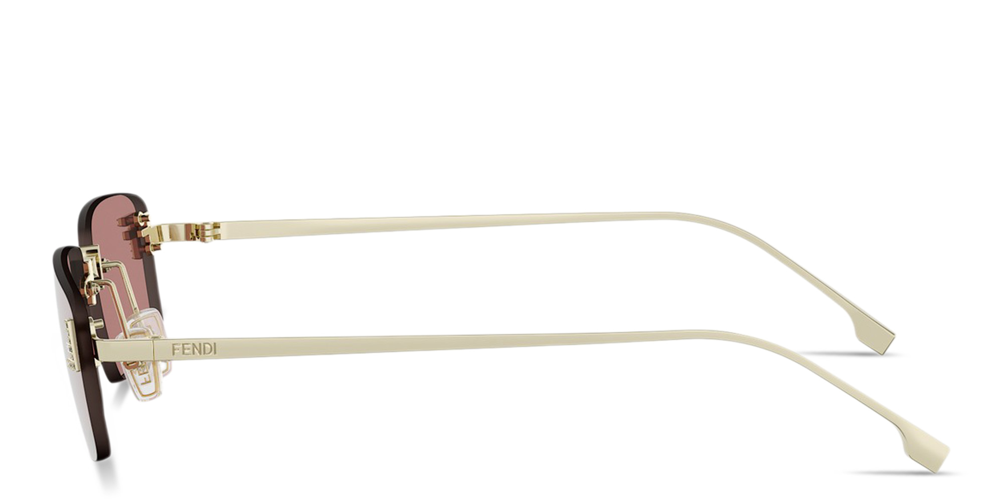 Shop FENDI First Crystal Rimless Rectangle Sunglasses in Light Gold online.