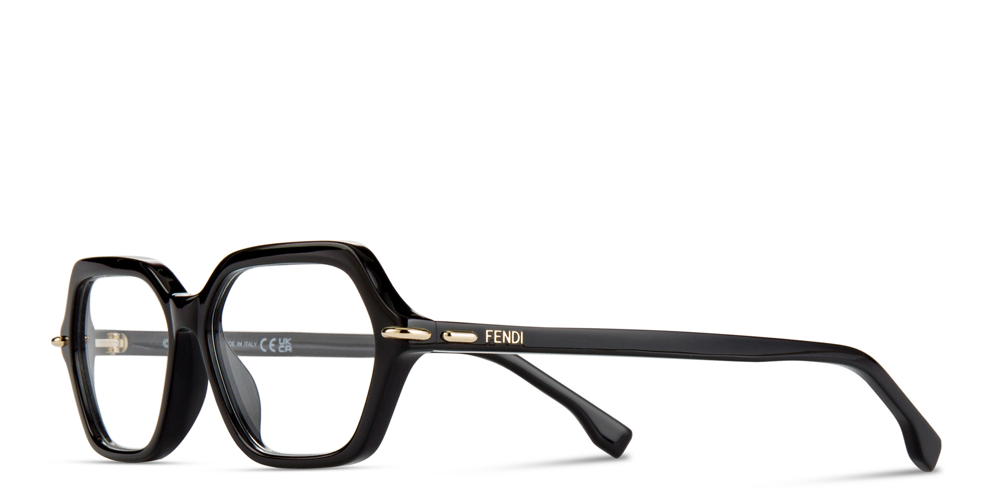 Shop FENDI Selleria Irregular Eyeglasses in Black online.