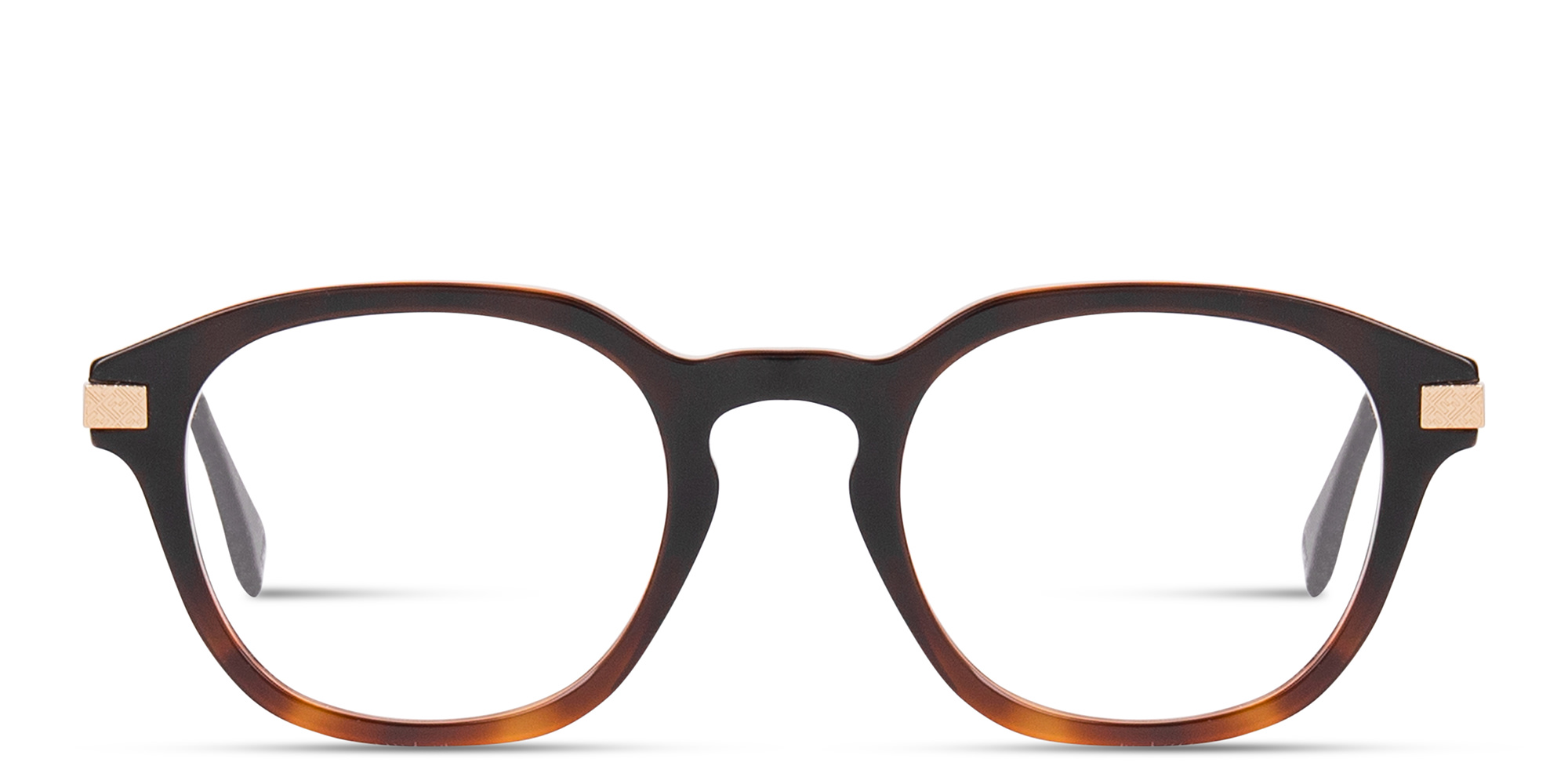Shop FENDI Essential Round Eyeglasses in Brown Havana online.