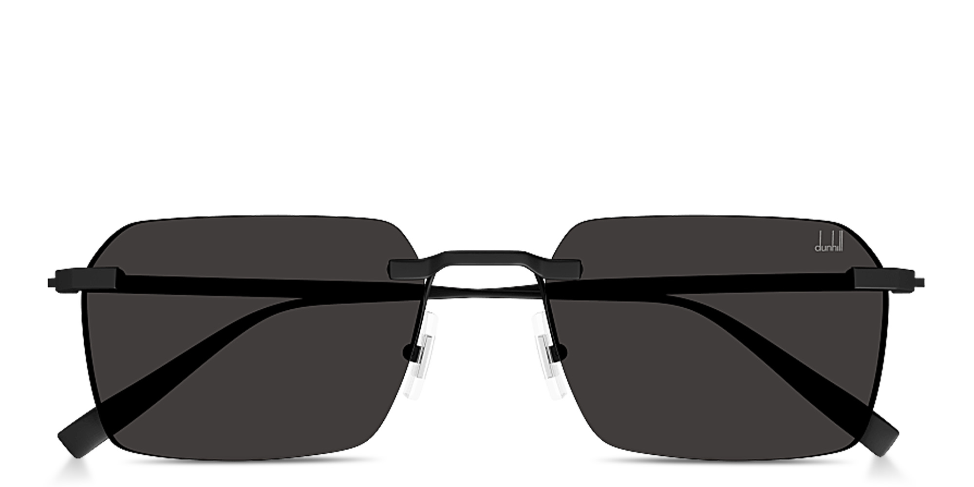 Shop Dunhill Rollagas Titanium Rimless Rectangle Sunglasses in Black online.