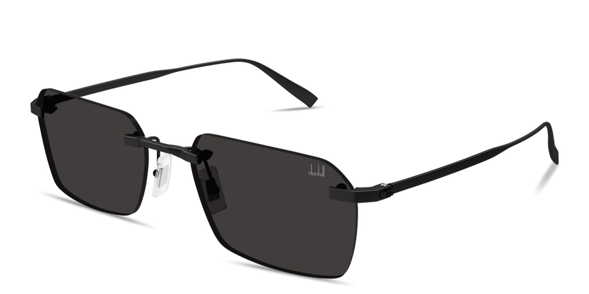 Shop Dunhill Rollagas Titanium Rimless Rectangle Sunglasses in Black online.