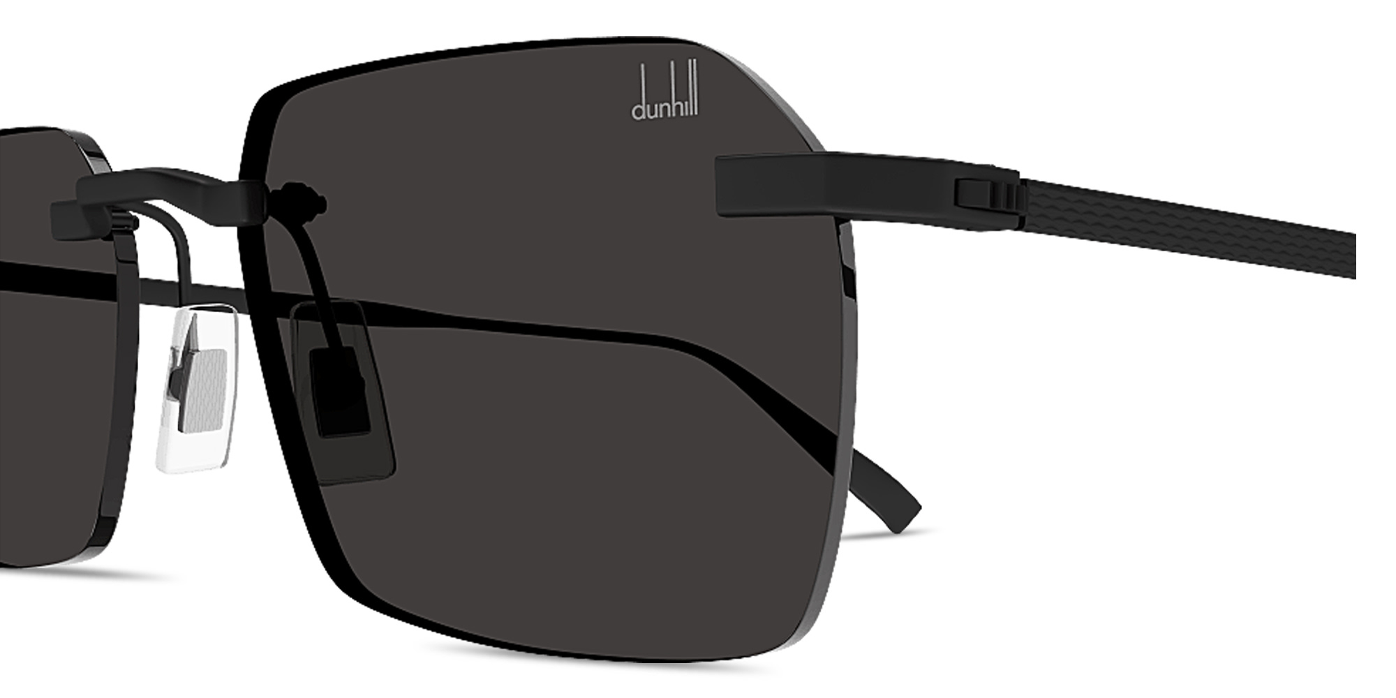 Shop Dunhill Rollagas Titanium Rimless Rectangle Sunglasses in Black online.