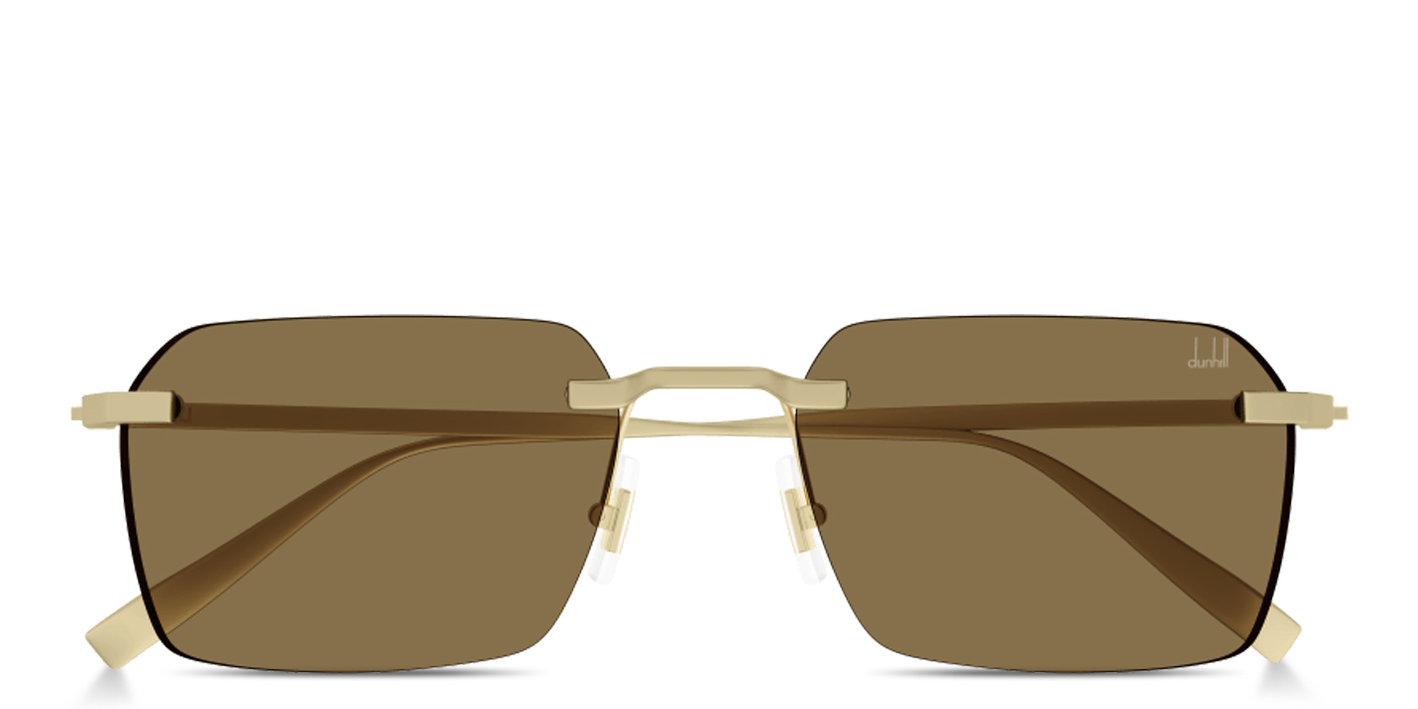 Shop Dunhill Rollagas Titanium Rimless Rectangle Sunglasses in Gold online.