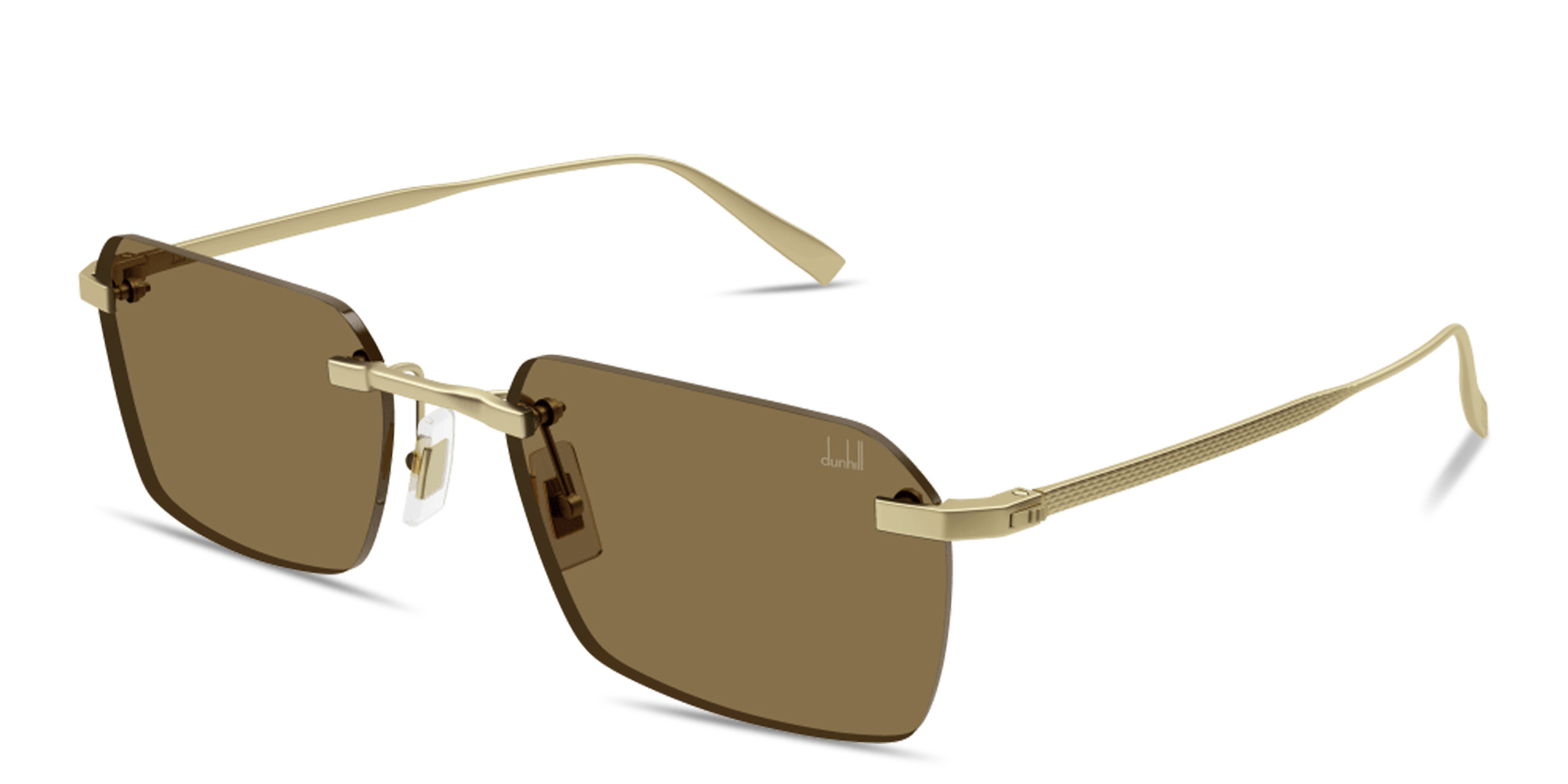 Shop Dunhill Rollagas Titanium Rimless Rectangle Sunglasses in Gold online.