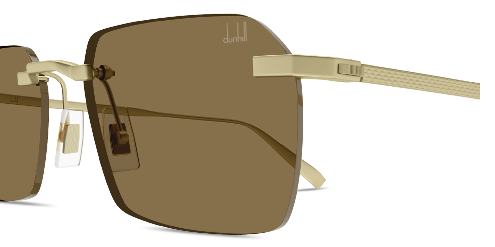 Shop Dunhill Rollagas Titanium Rimless Rectangle Sunglasses in Gold online.