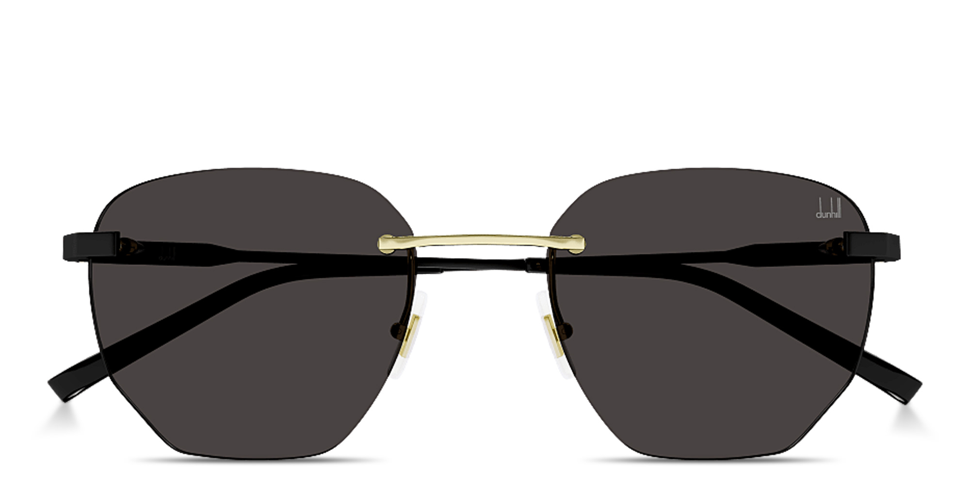 Shop Dunhill Logo Signature Rimless Irregular Sunglasses in Black online.