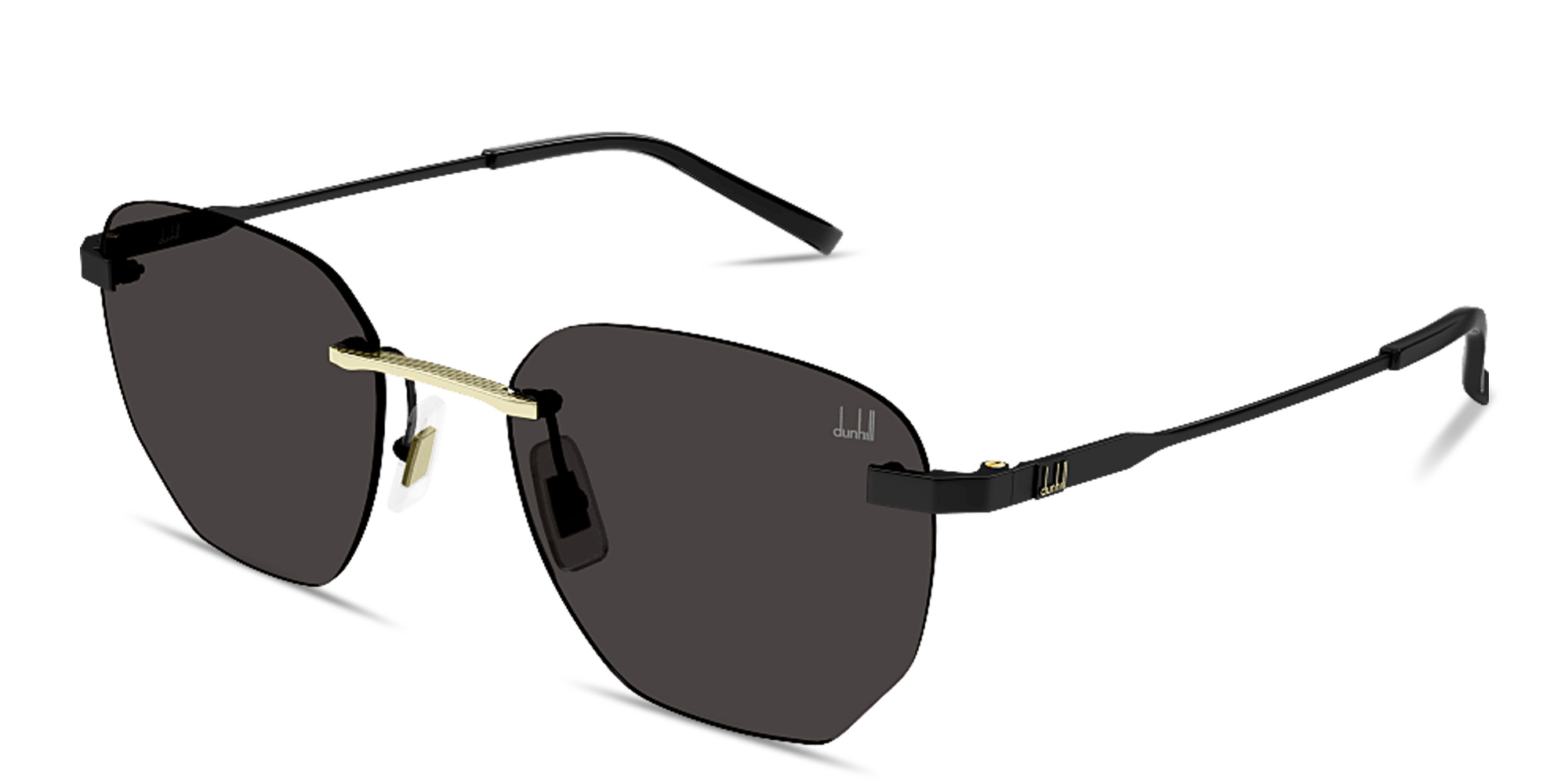 Shop Dunhill Logo Signature Rimless Irregular Sunglasses in Black online.
