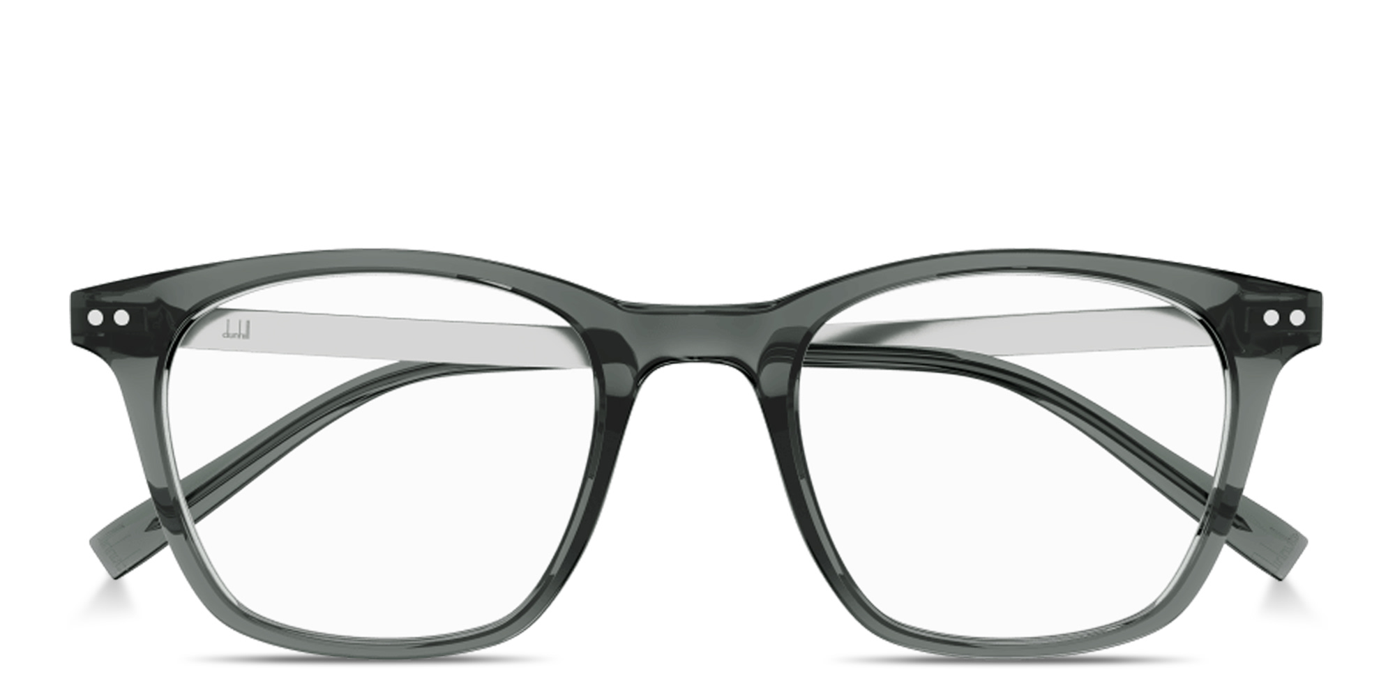 Shop Dunhill Heritage Lock Hinge Combi Square Eyeglasses in Transparent Grey online.