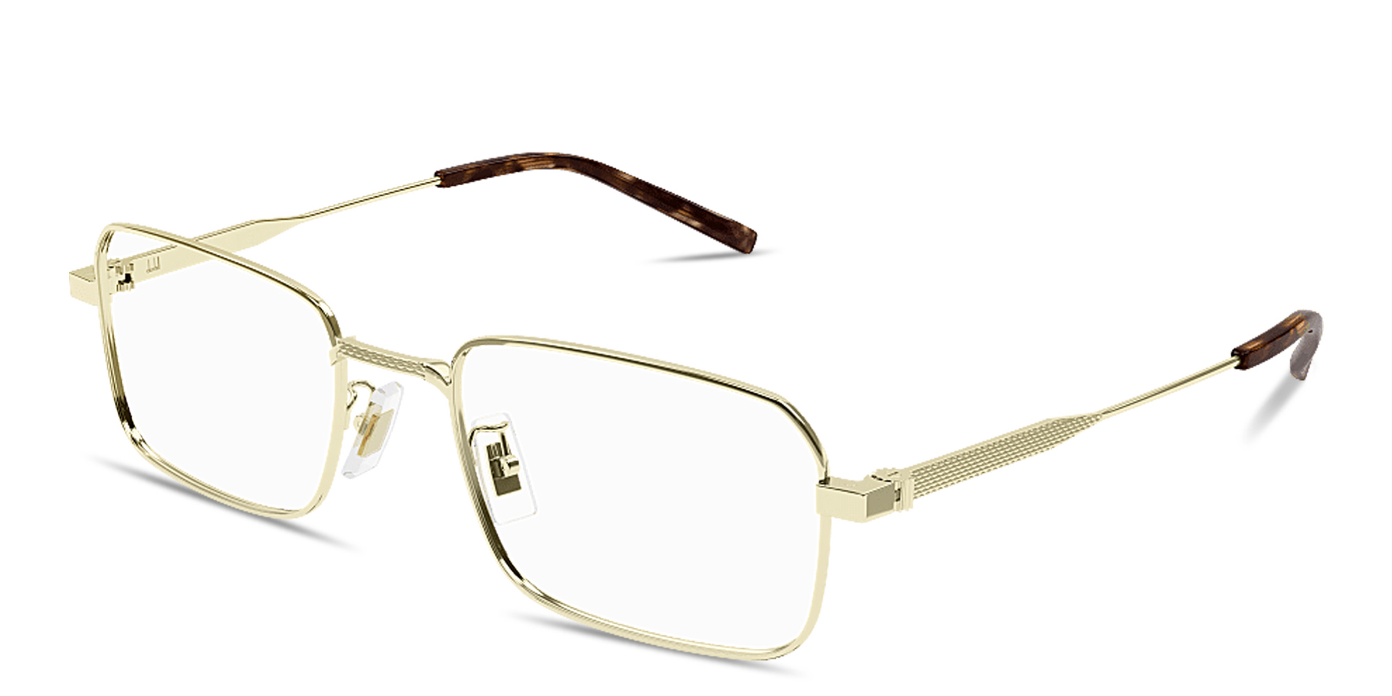Shop Dunhill Rollagas Titanium Rectangle Eyeglasses in Gold online.