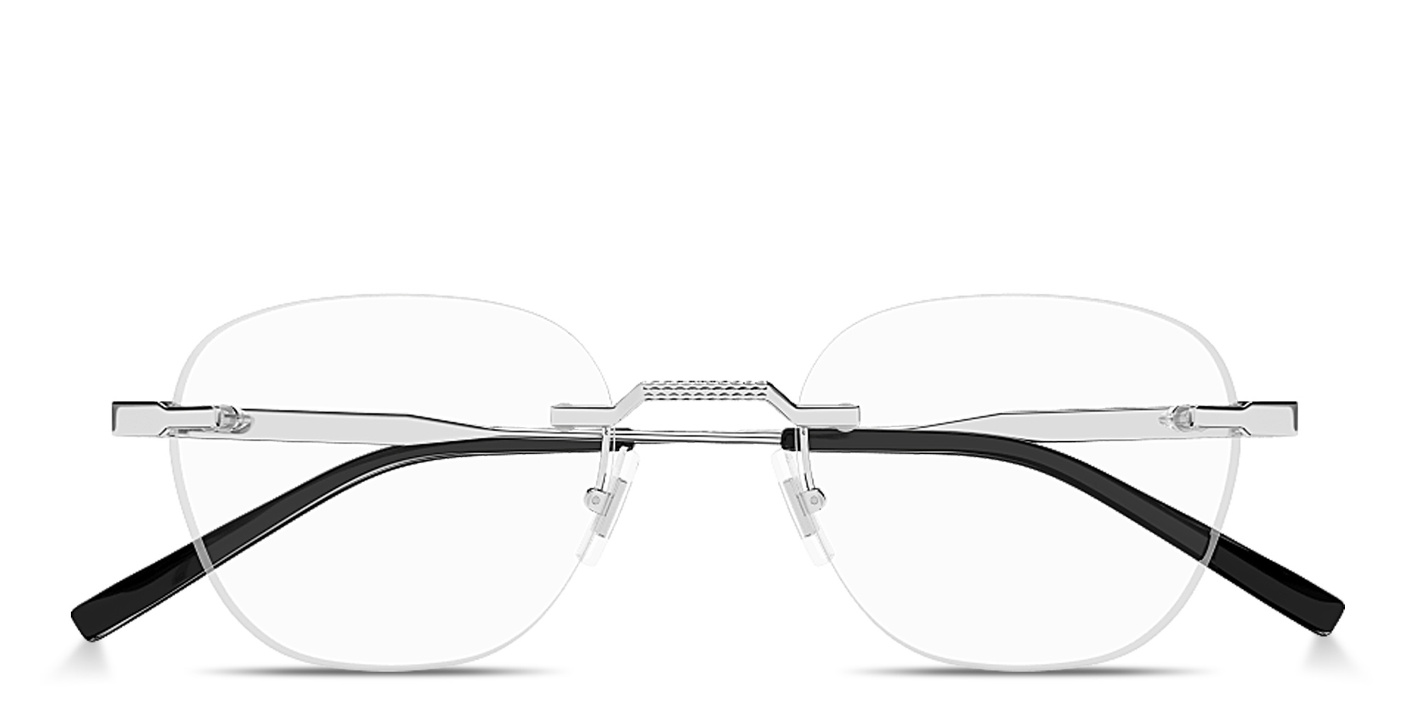 Shop Dunhill Rollagas Titanium Rimless Round Eyeglasses in Silver online.